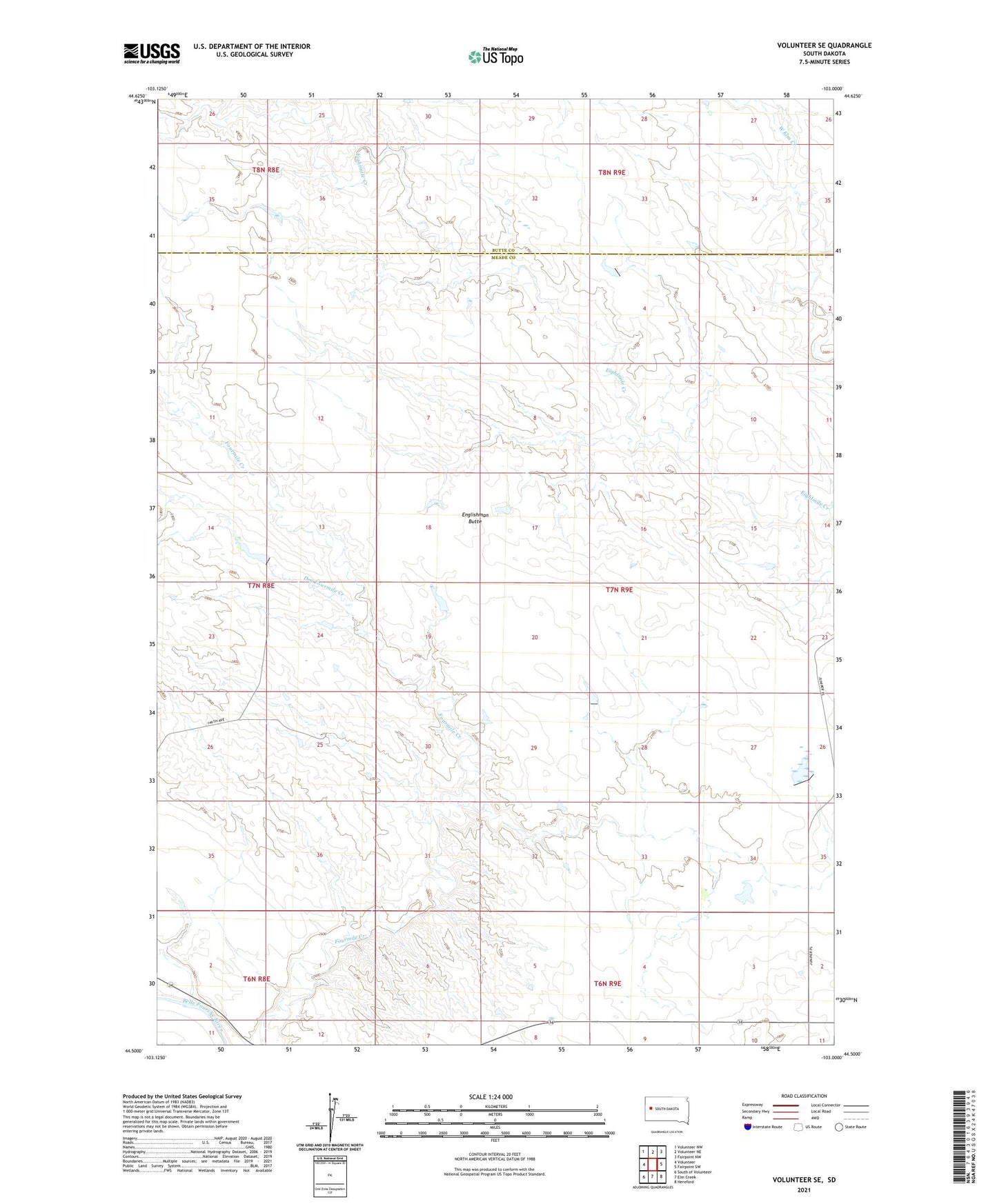 Volunteer SE South Dakota US Topo Map Image
