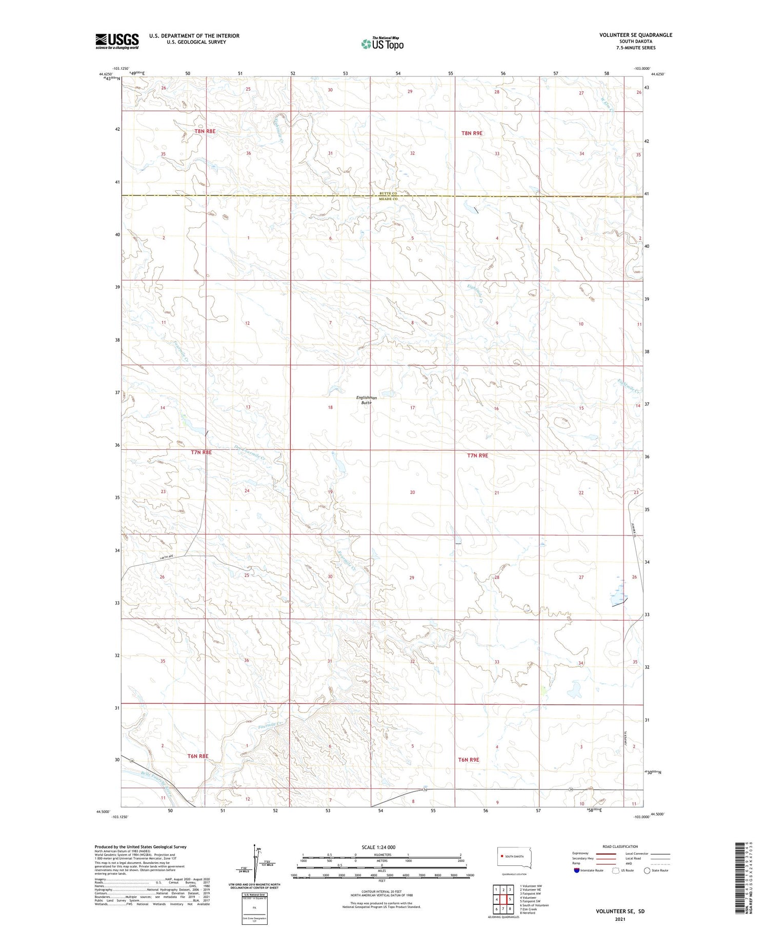 Volunteer SE South Dakota US Topo Map Image