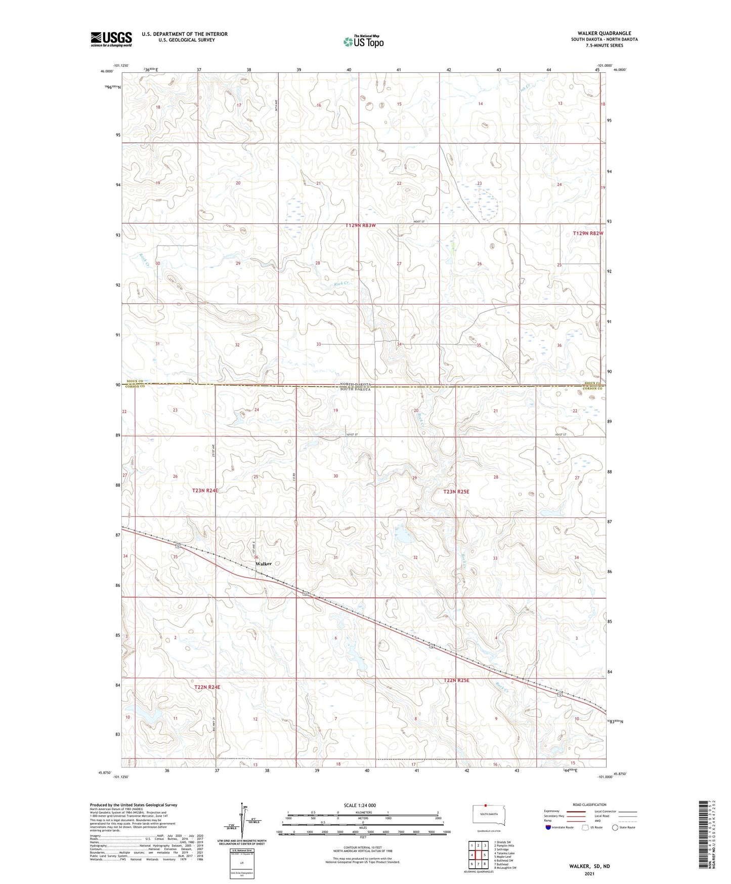 Walker South Dakota US Topo Map Image