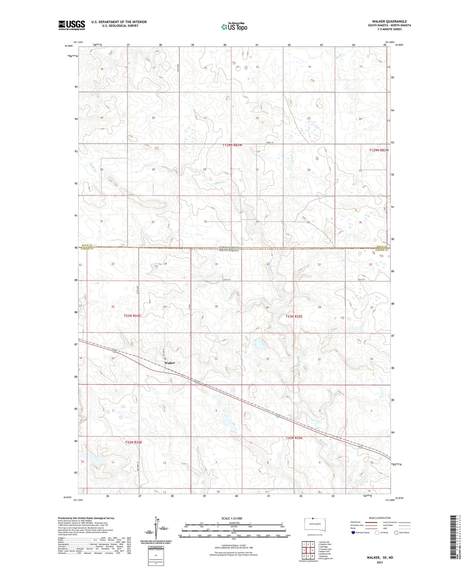 Walker South Dakota US Topo Map Image