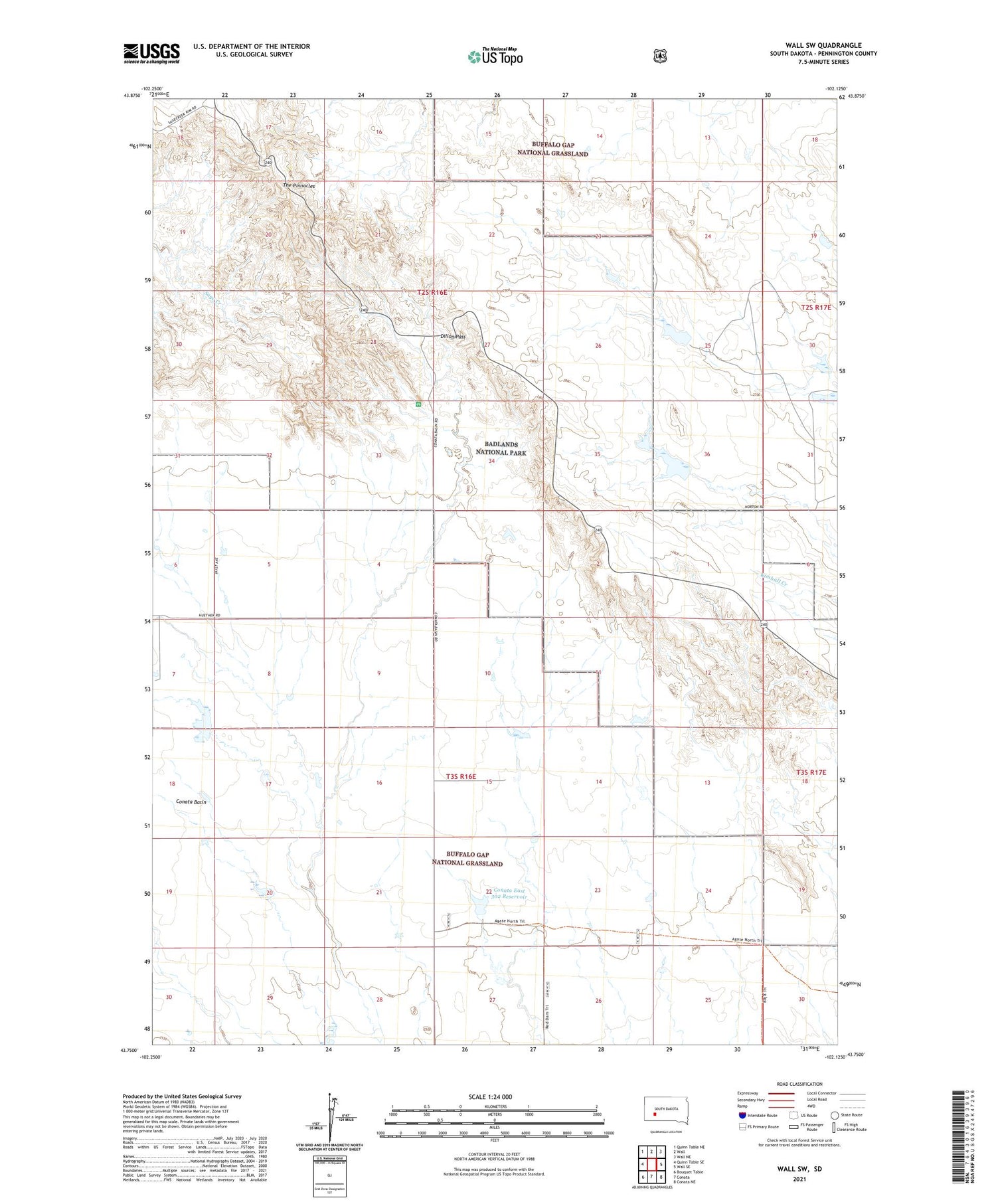 Wall SW South Dakota US Topo Map Image