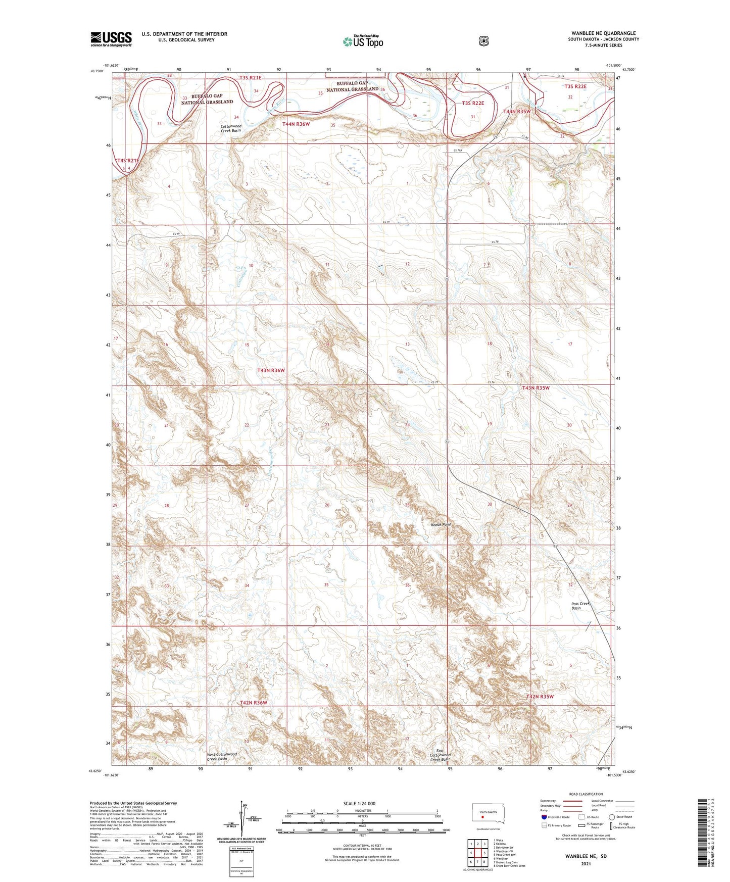 Wanblee NE South Dakota US Topo Map Image