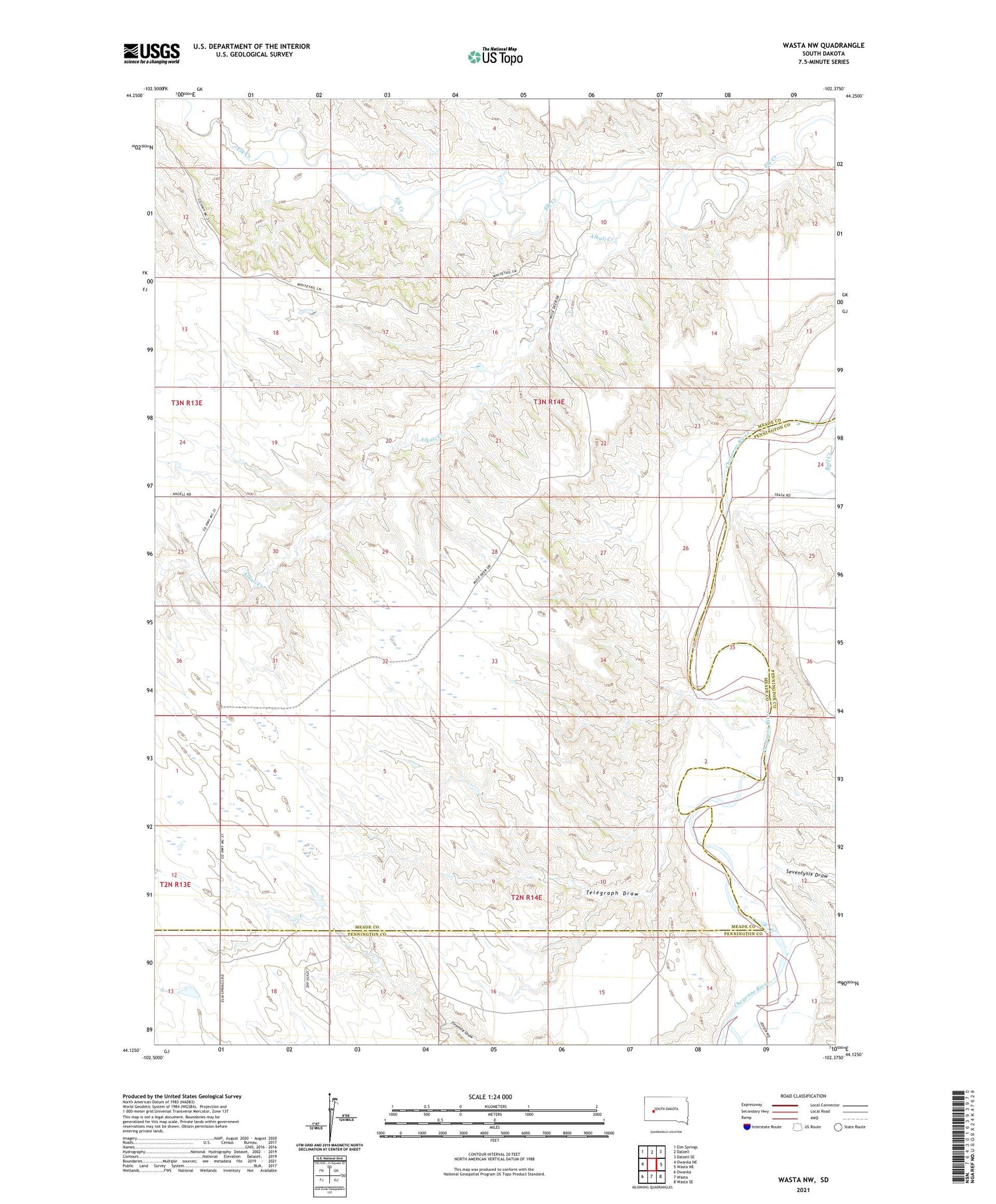 Wasta NW South Dakota US Topo Map Image
