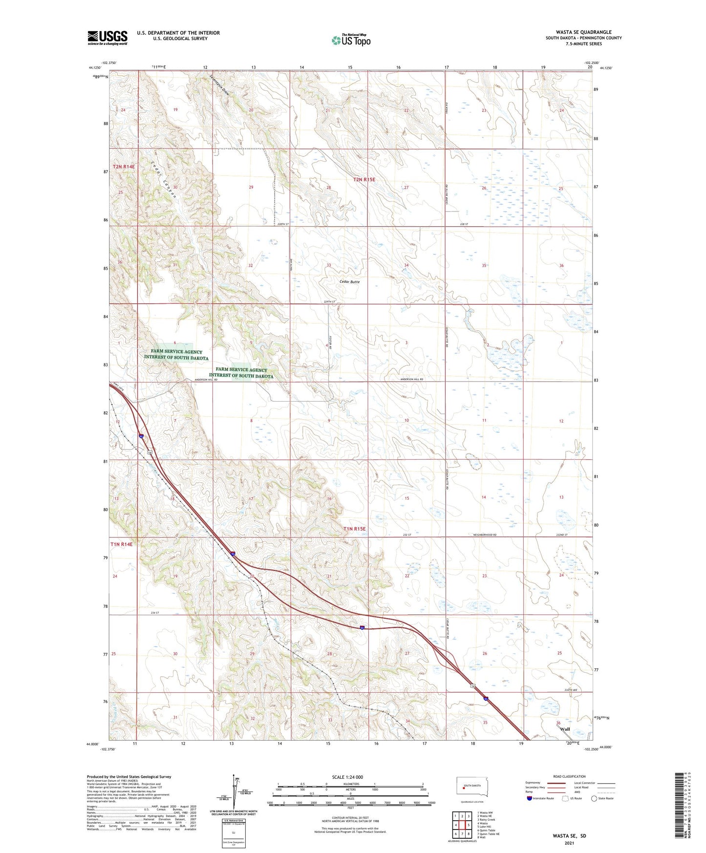Wasta SE South Dakota US Topo Map Image