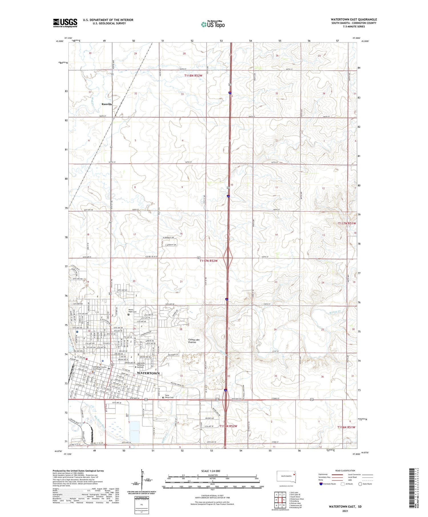 Watertown East South Dakota US Topo Map Image