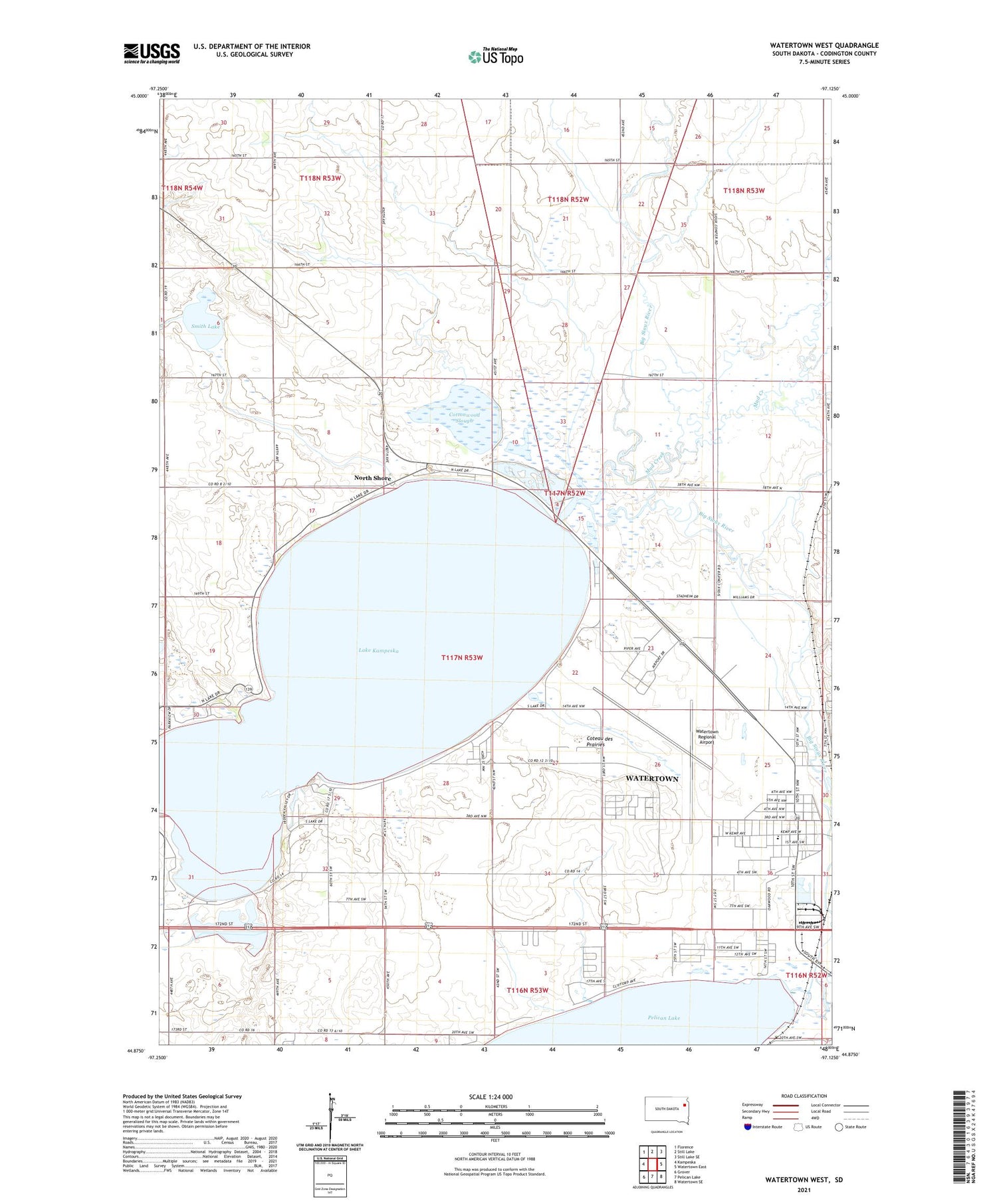 Watertown West South Dakota US Topo Map Image