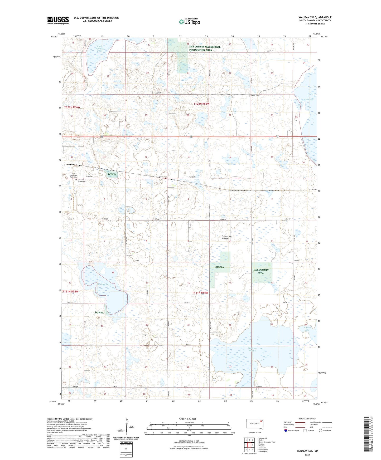 Waubay SW South Dakota US Topo Map Image