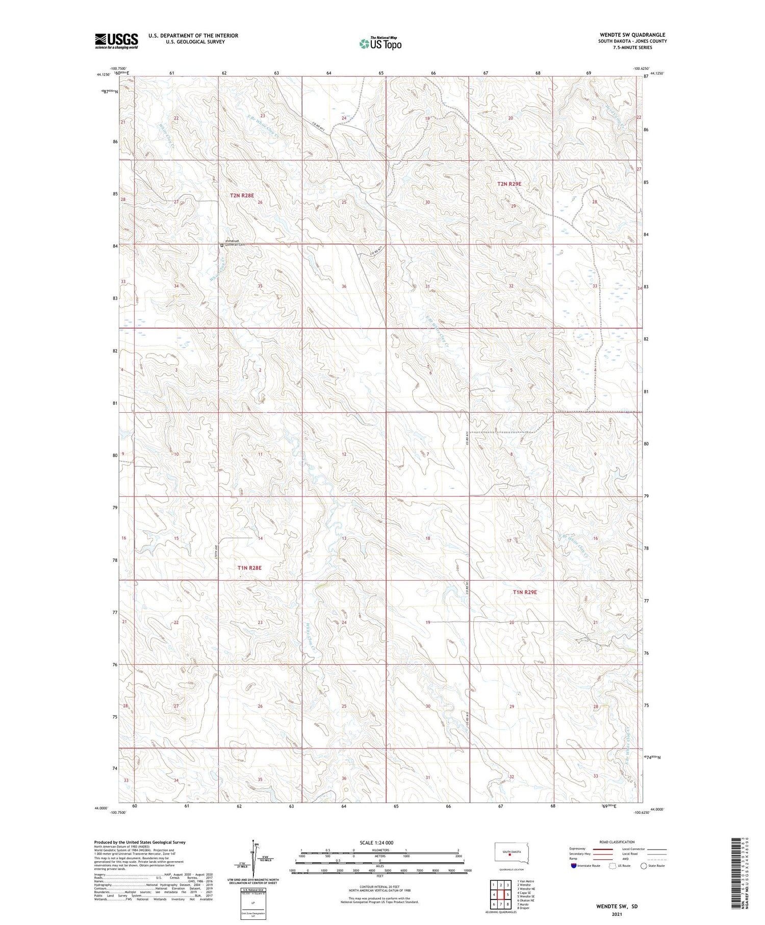 Wendte SW South Dakota US Topo Map Image