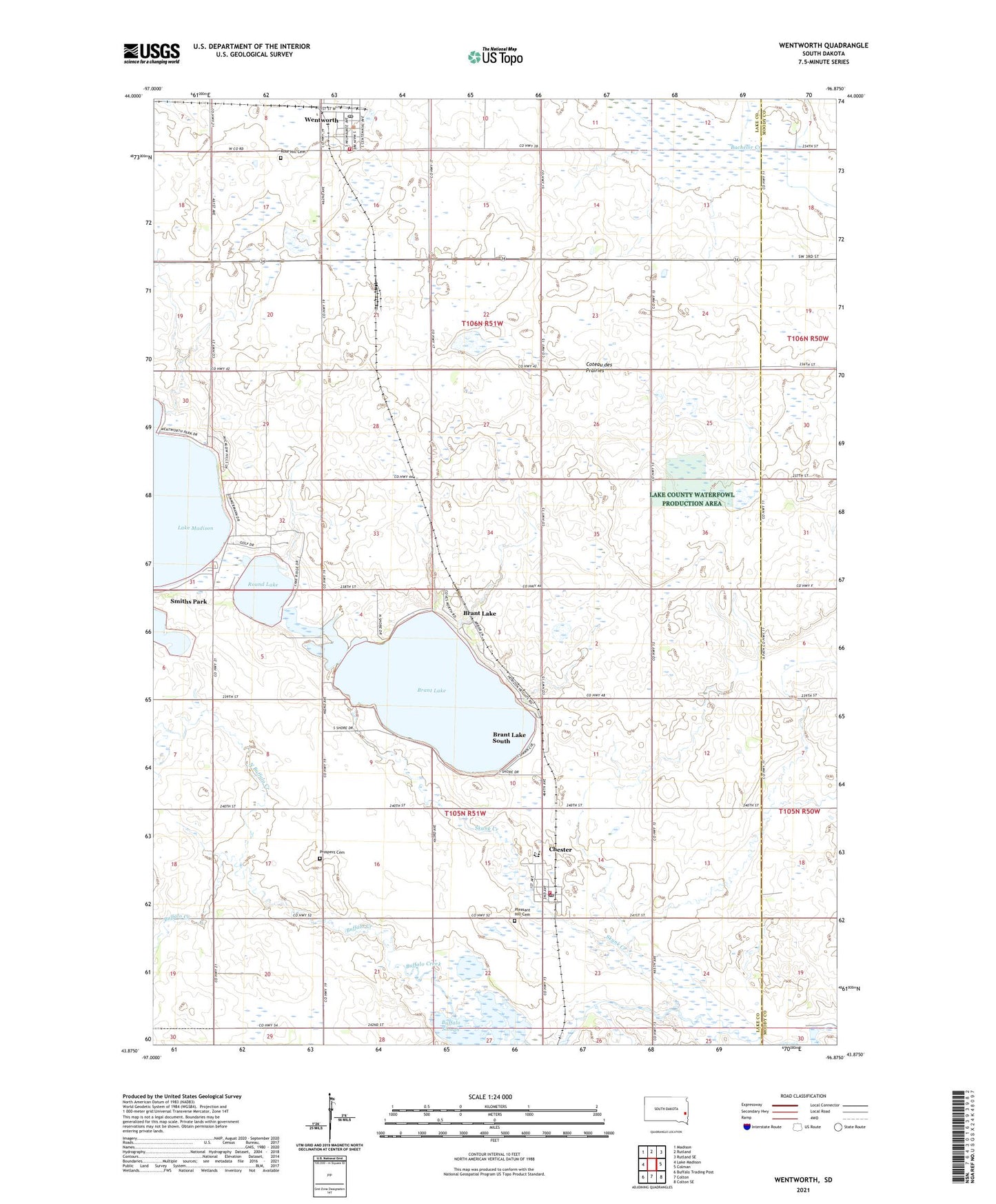 Wentworth South Dakota US Topo Map Image