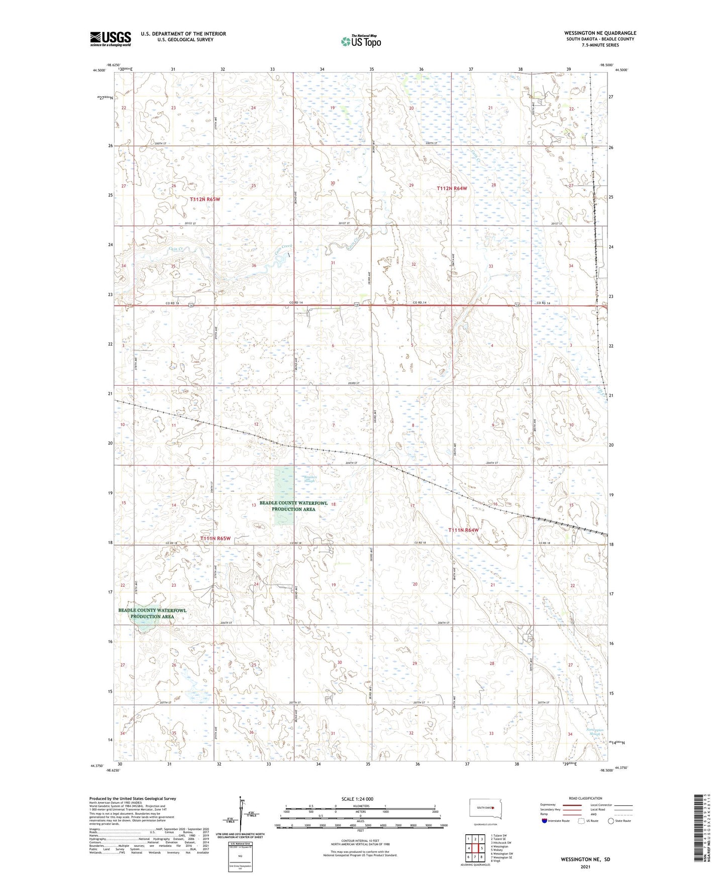 Wessington NE South Dakota US Topo Map Image