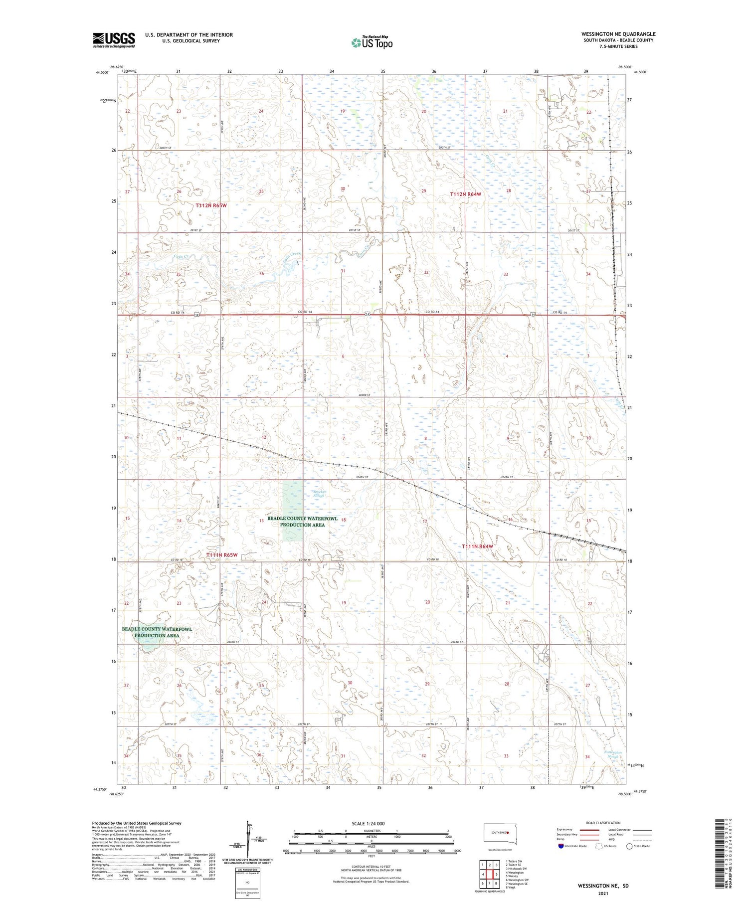 Wessington NE South Dakota US Topo Map Image