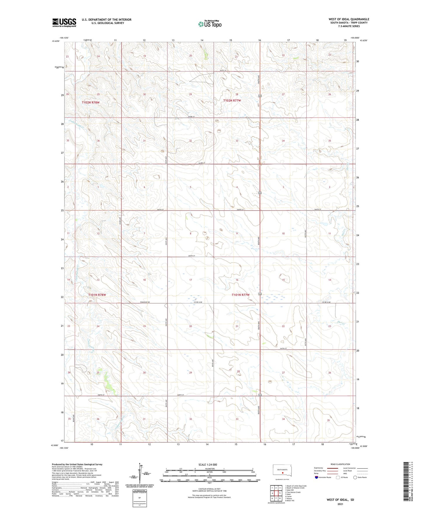 West of Ideal South Dakota US Topo Map Image