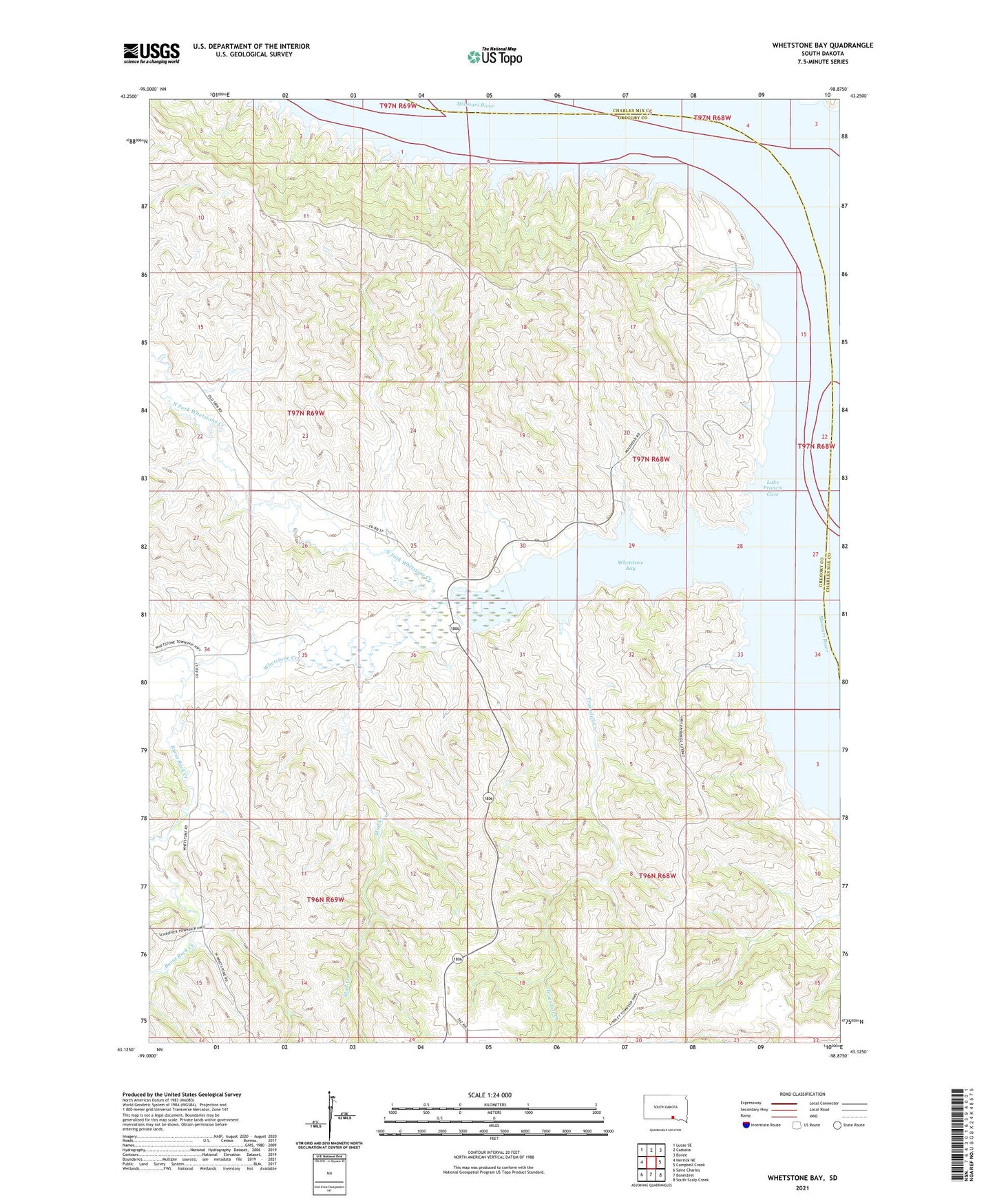 Whetstone Bay South Dakota US Topo Map Image