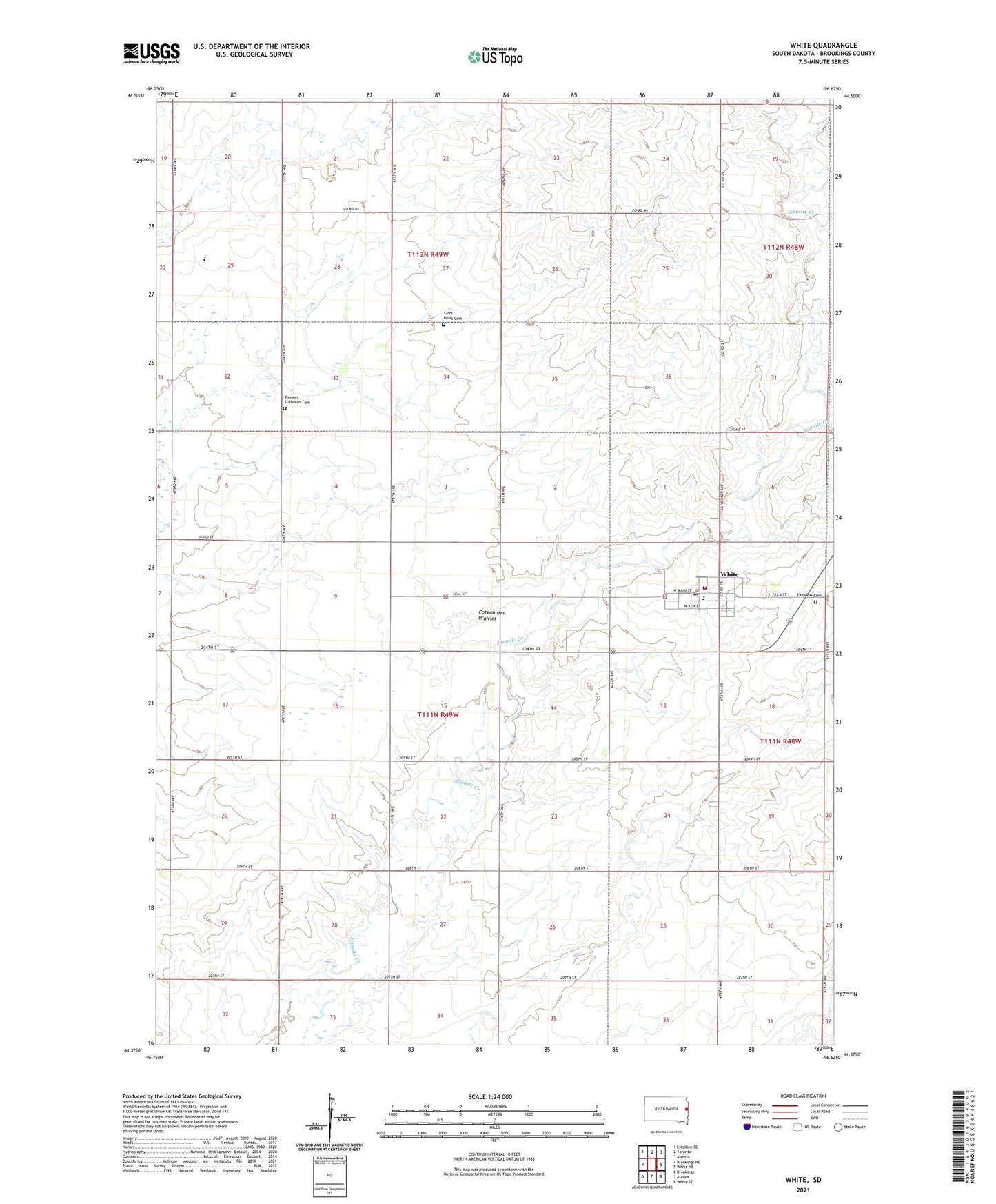 White South Dakota US Topo Map Image