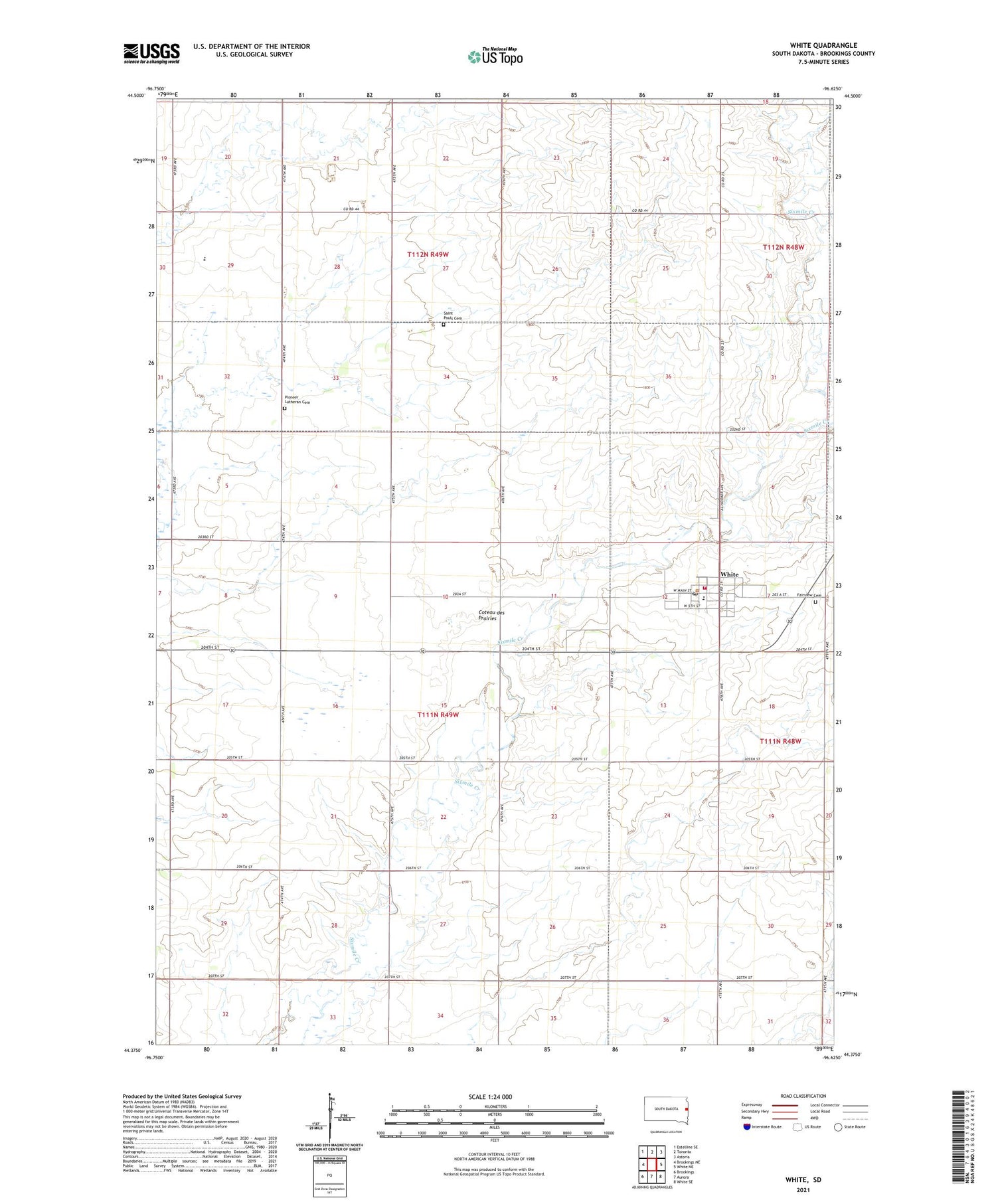 White South Dakota US Topo Map Image