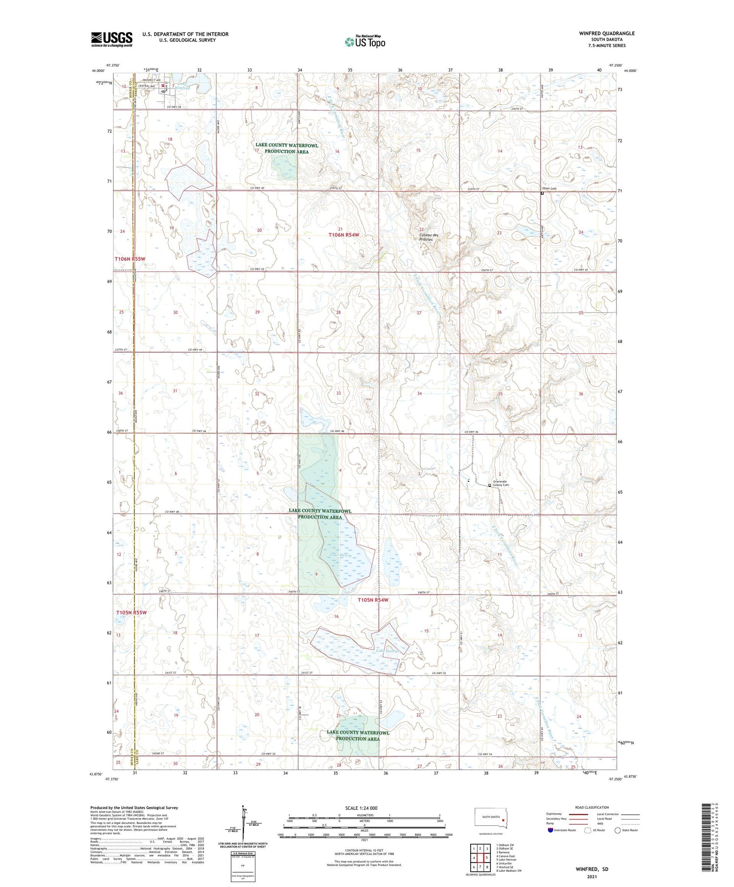 Winfred South Dakota US Topo Map Image
