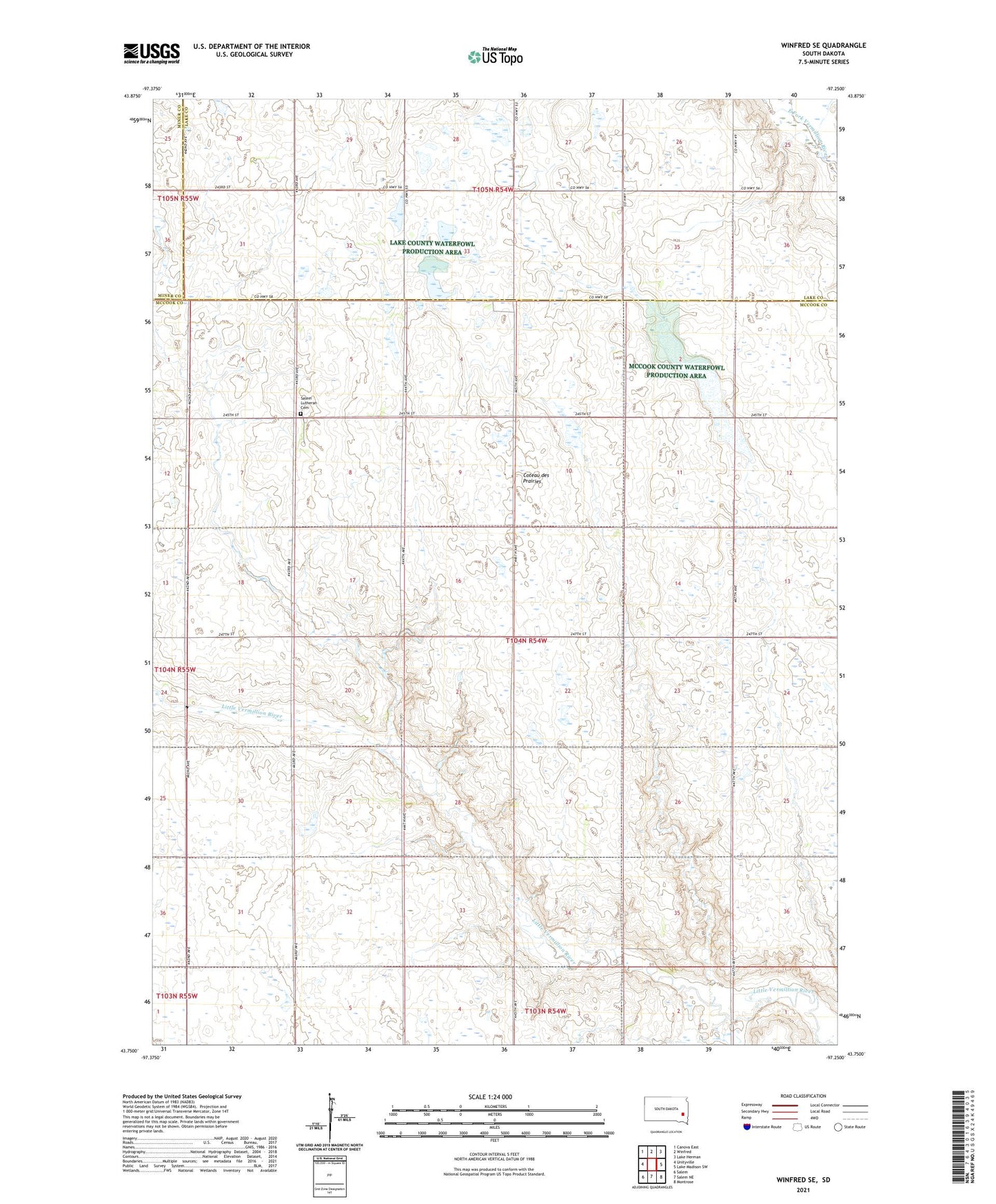 Winfred SE South Dakota US Topo Map Image