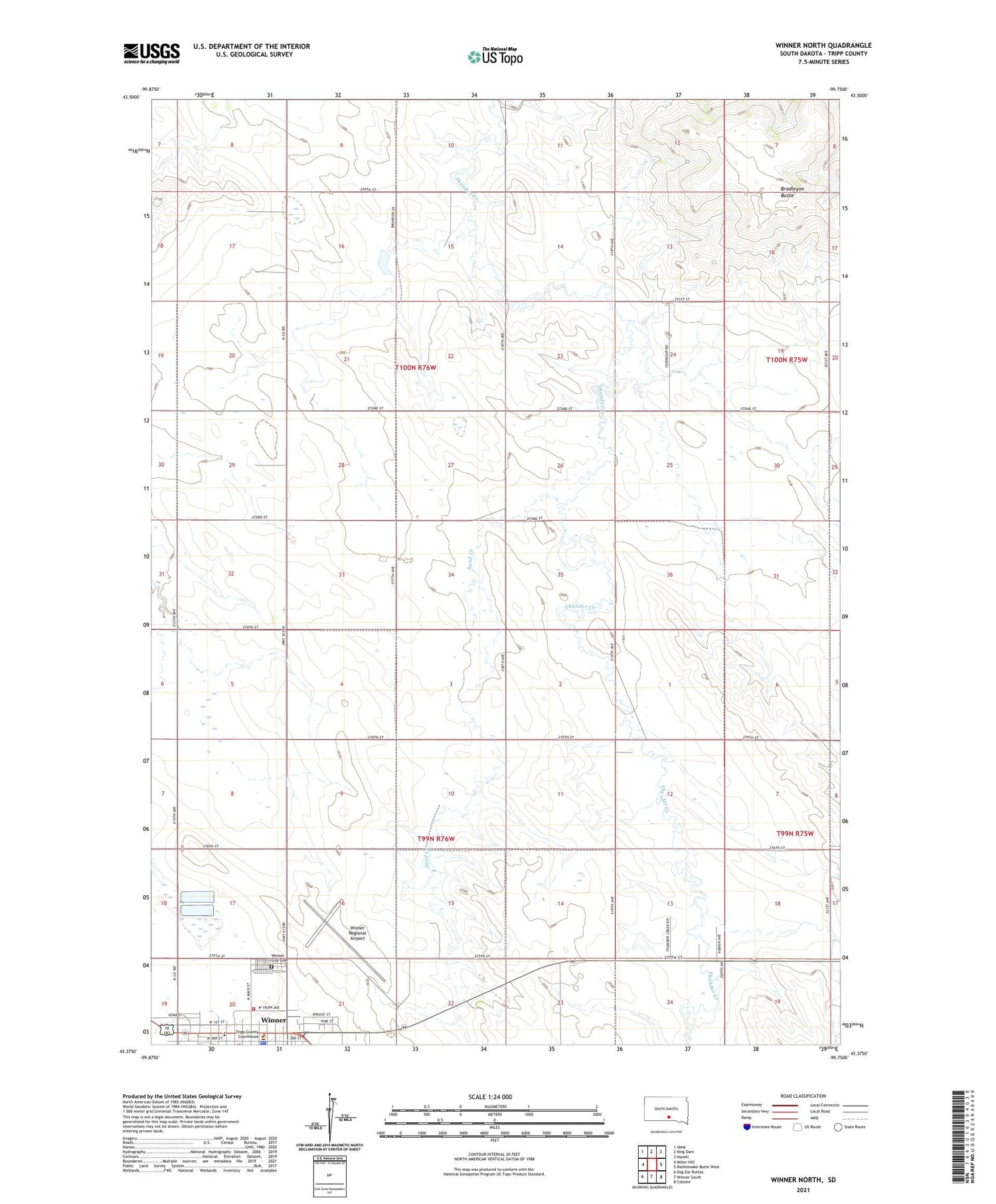 Winner North South Dakota US Topo Map Image