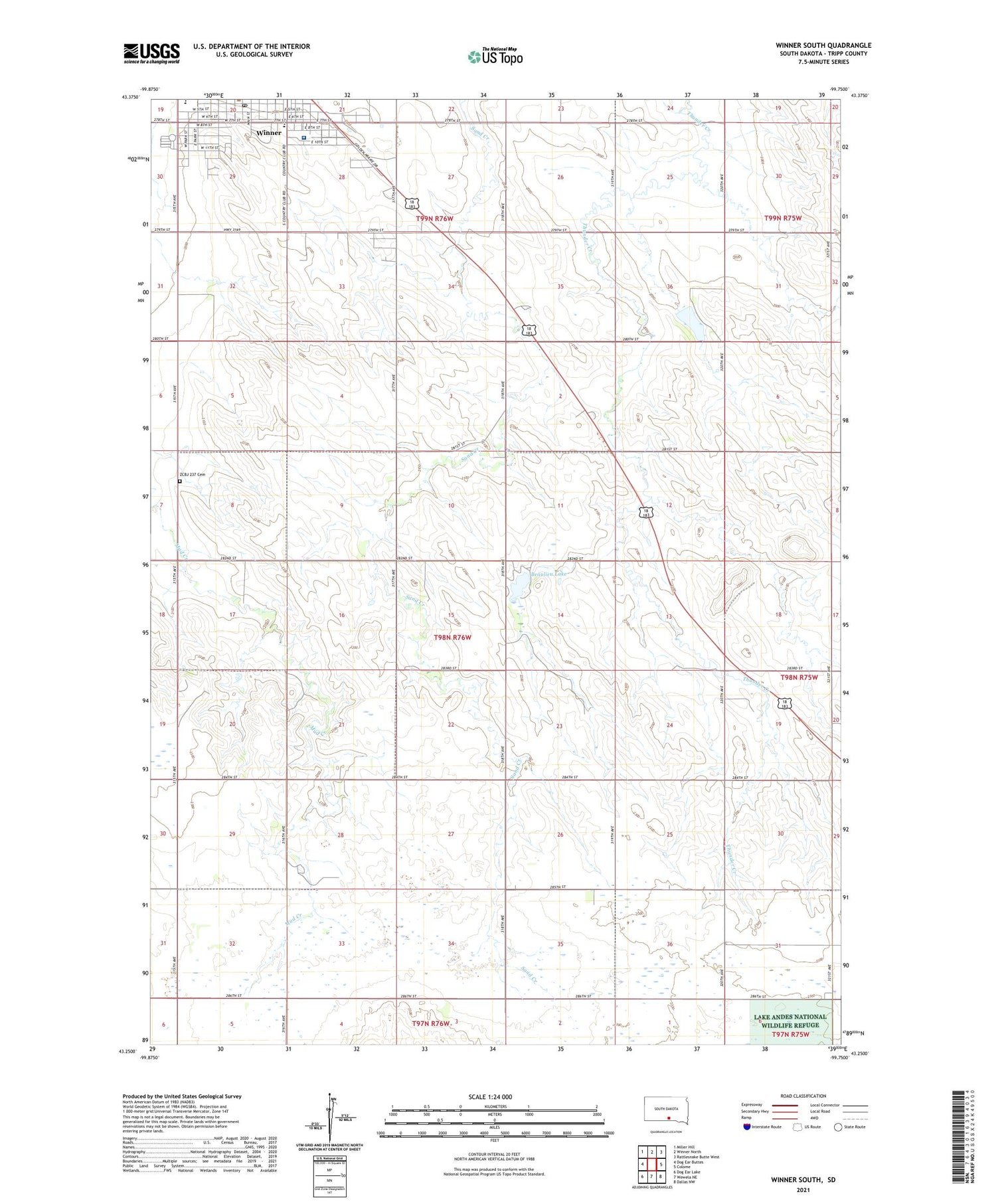 Winner South South Dakota US Topo Map Image