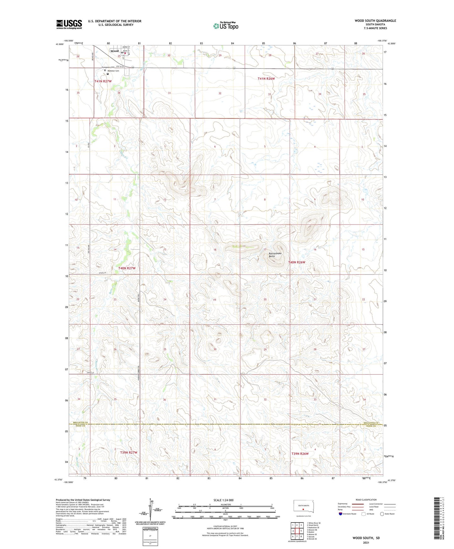 Wood South South Dakota US Topo Map Image