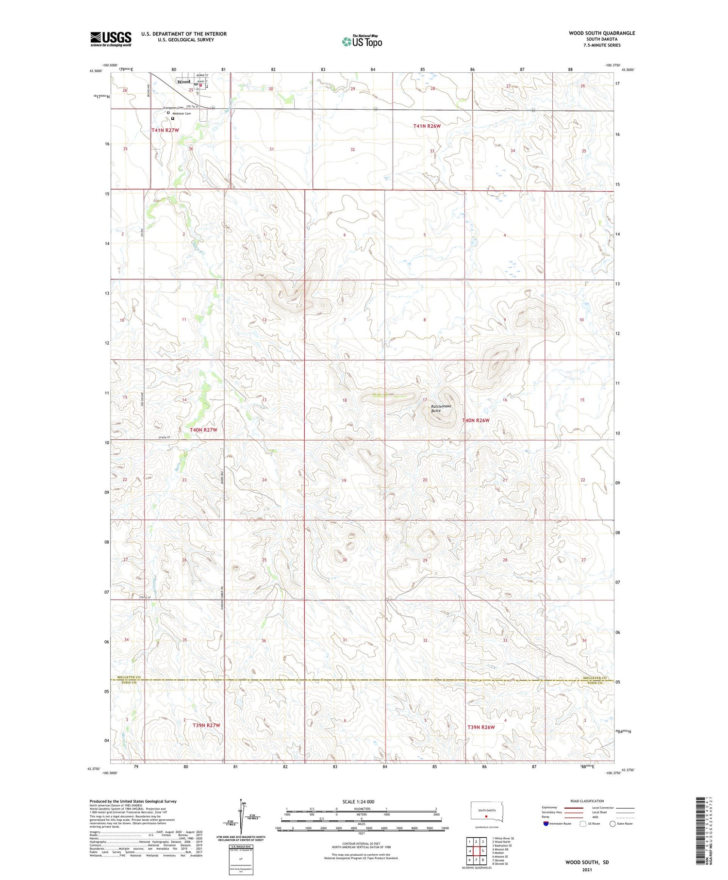 Wood South South Dakota US Topo Map Image