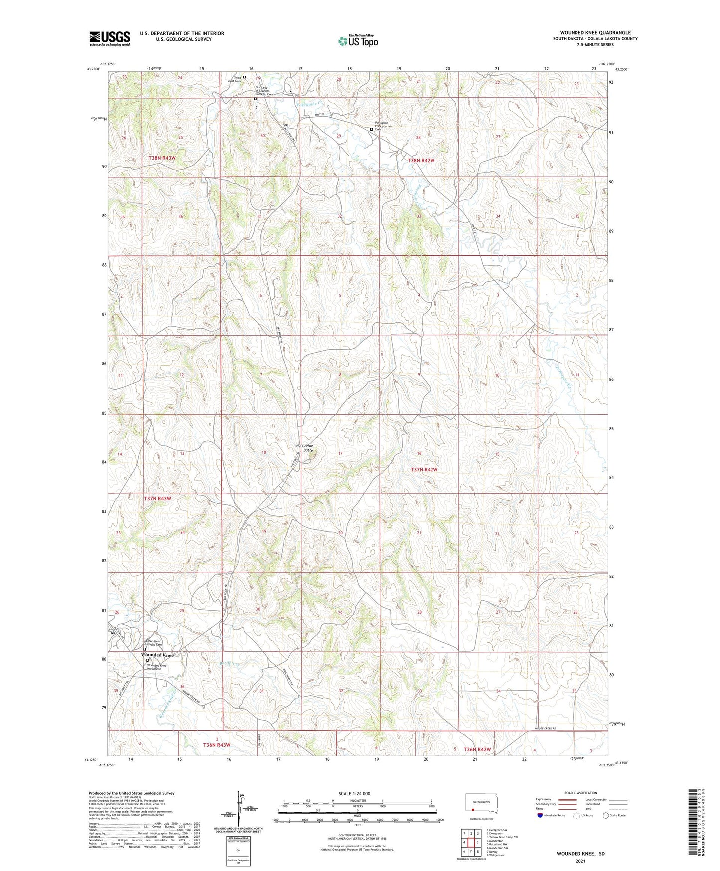 Wounded Knee South Dakota US Topo Map Image
