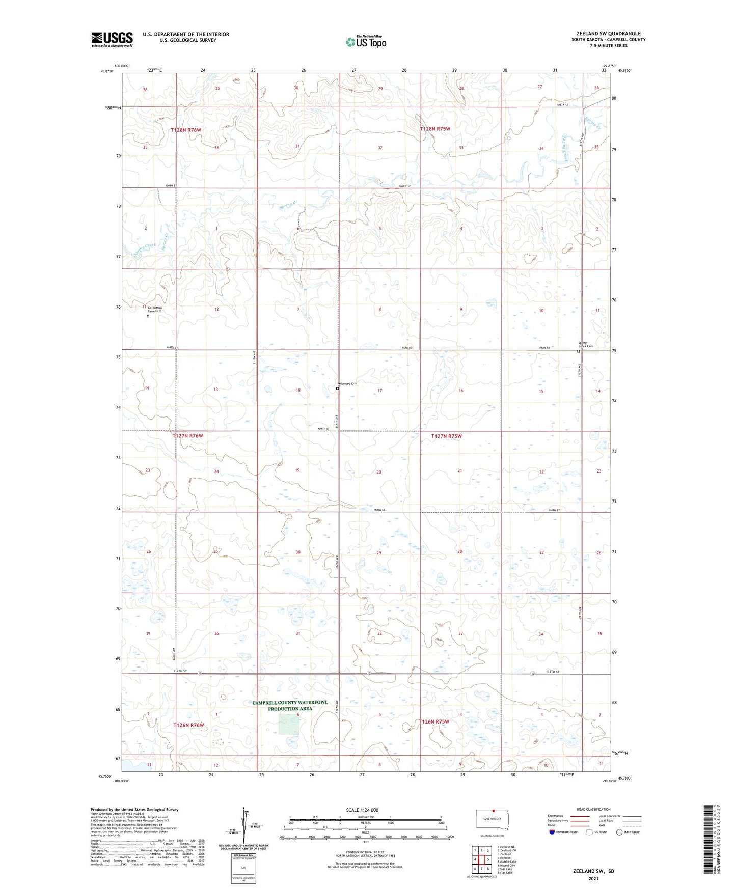 Zeeland SW South Dakota US Topo Map Image