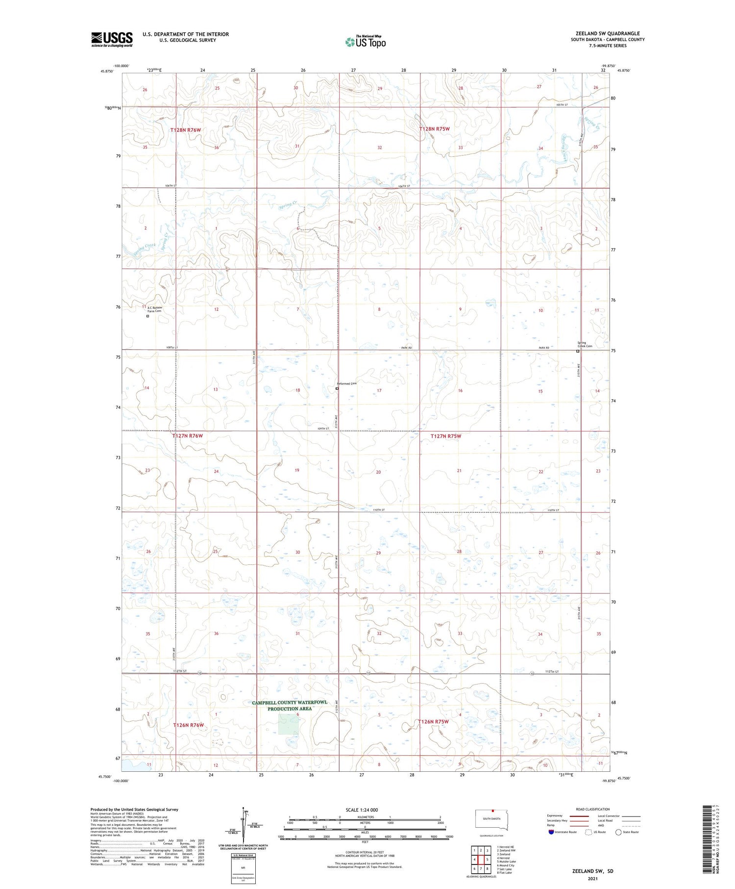 Zeeland SW South Dakota US Topo Map Image