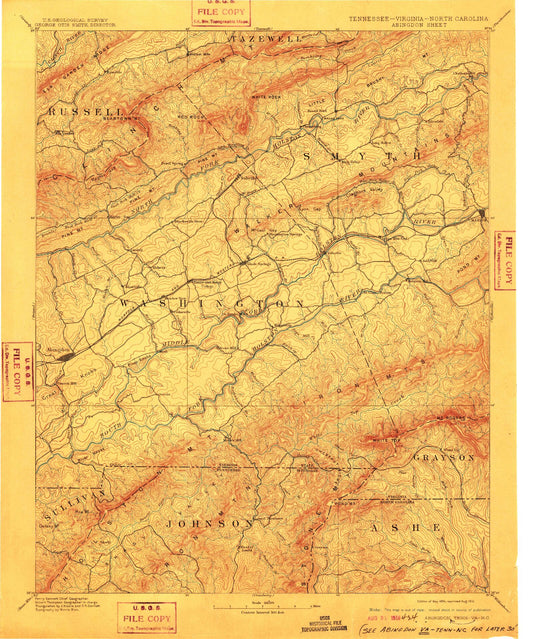 Historic 1894 Abingdon Virginia 30'x30' Topo Map Image