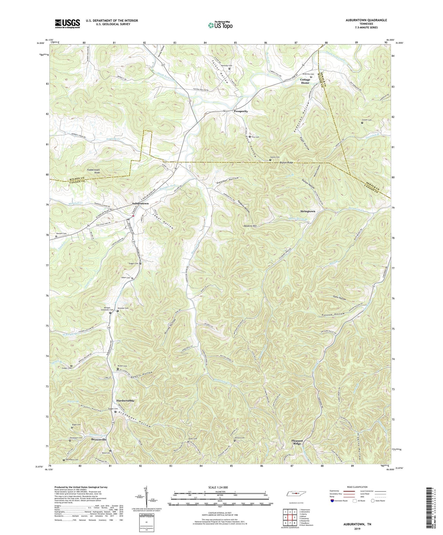 Auburntown Tennessee US Topo Map Image
