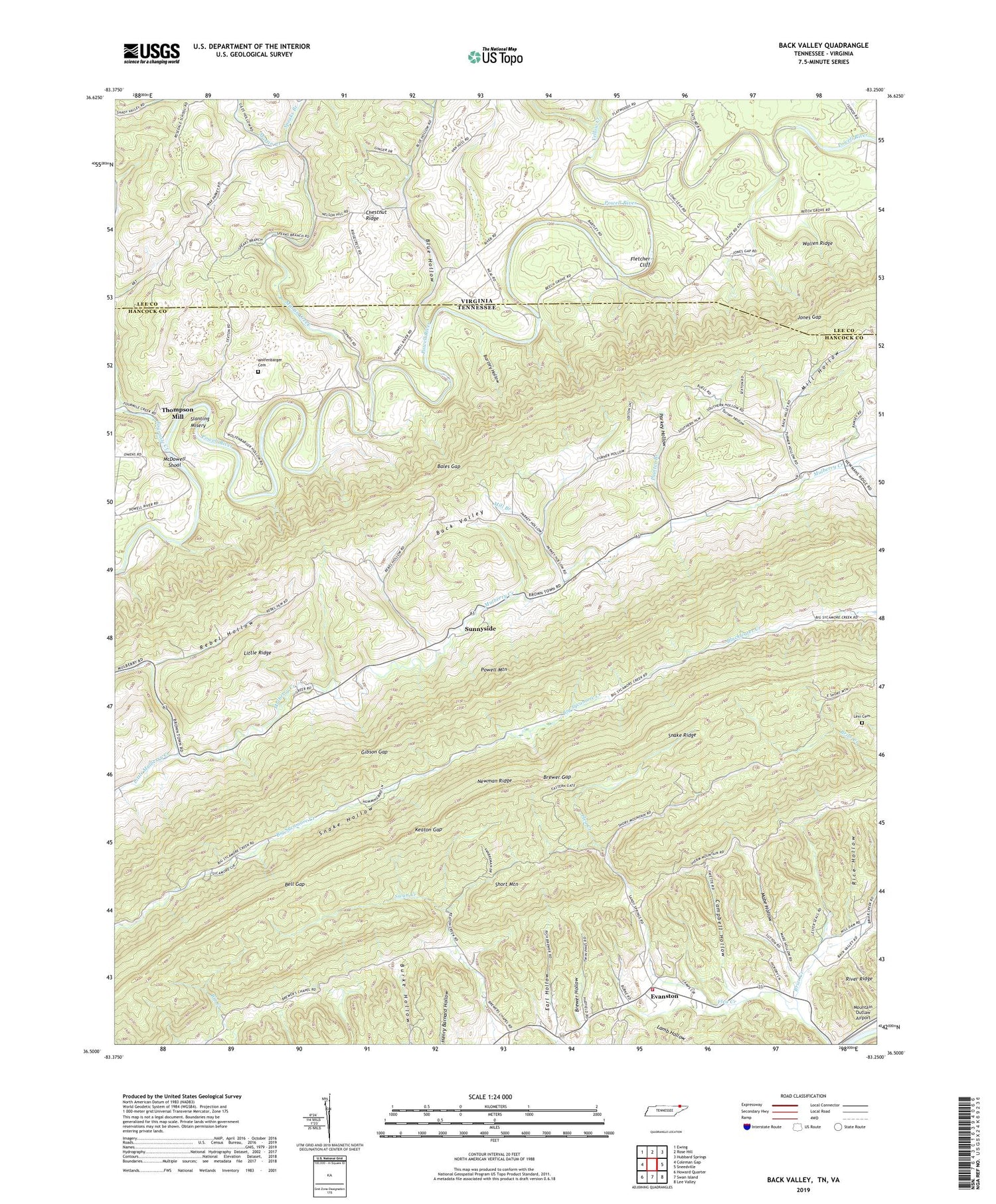 Back Valley Tennessee US Topo Map Image
