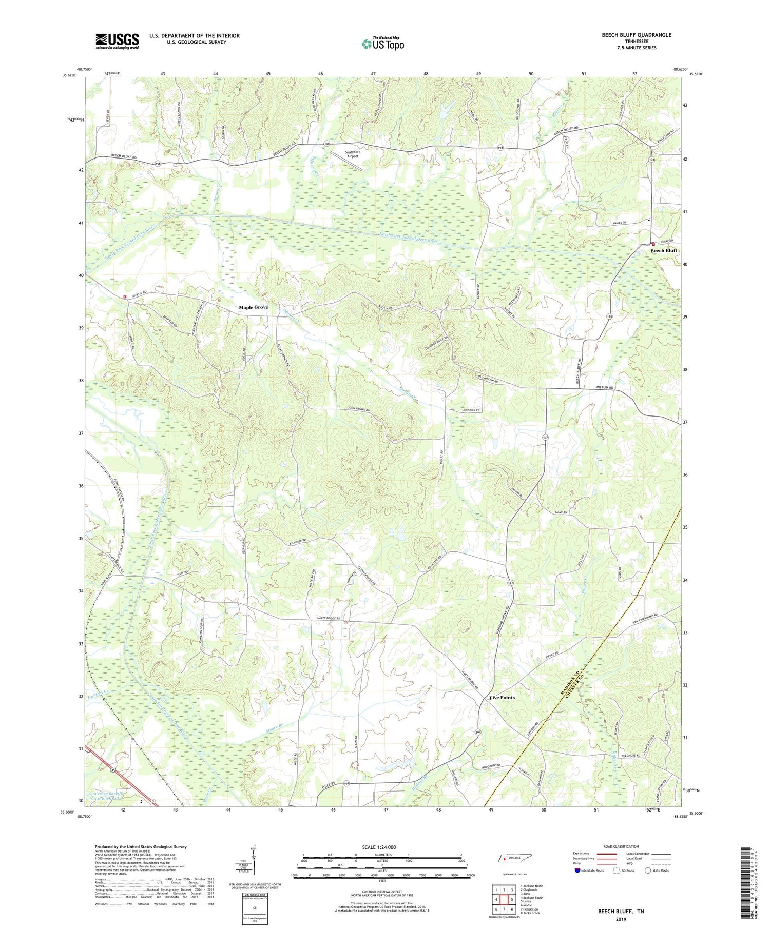 Beech Bluff Tennessee US Topo Map Image