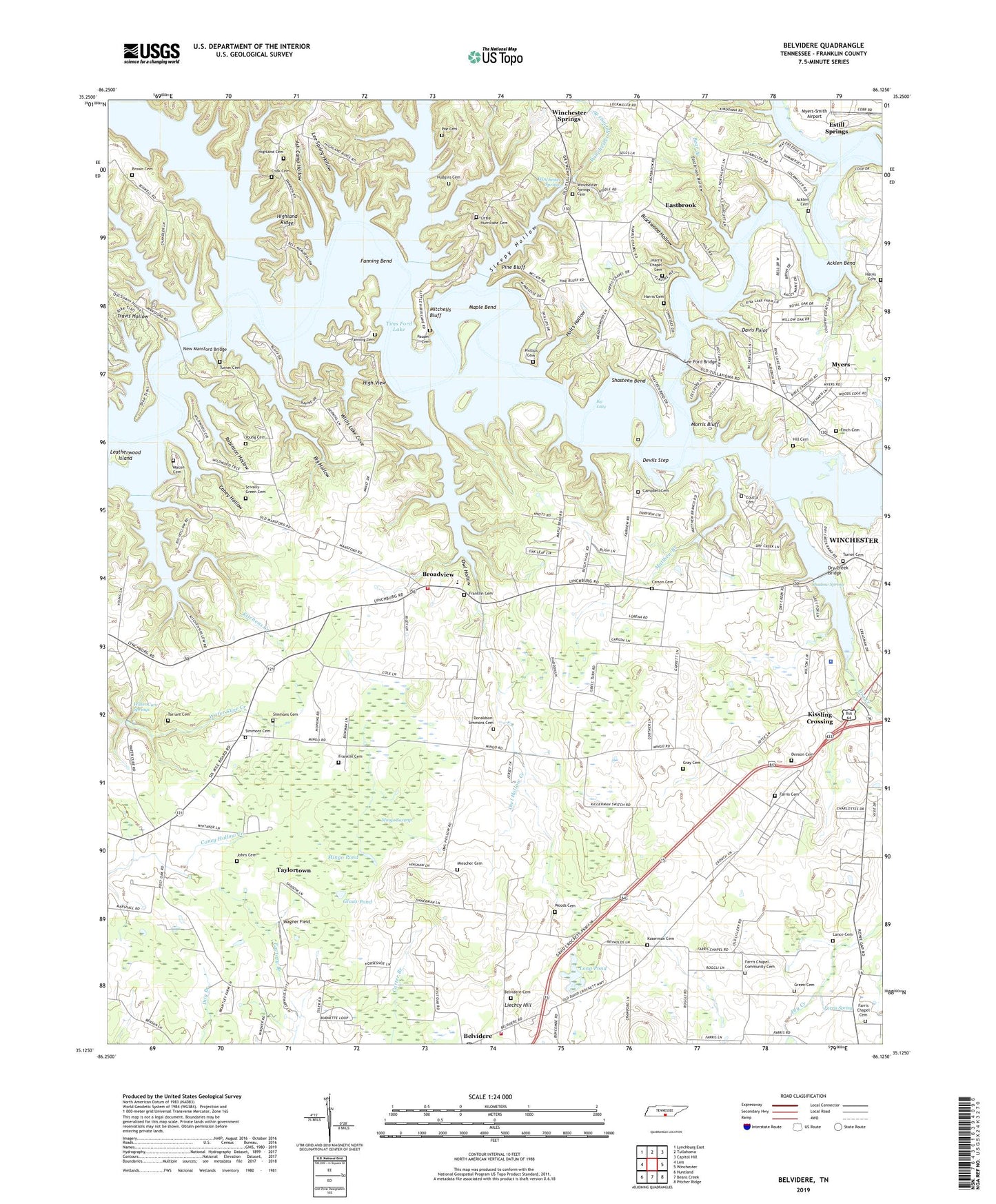 Belvidere Tennessee US Topo Map Image