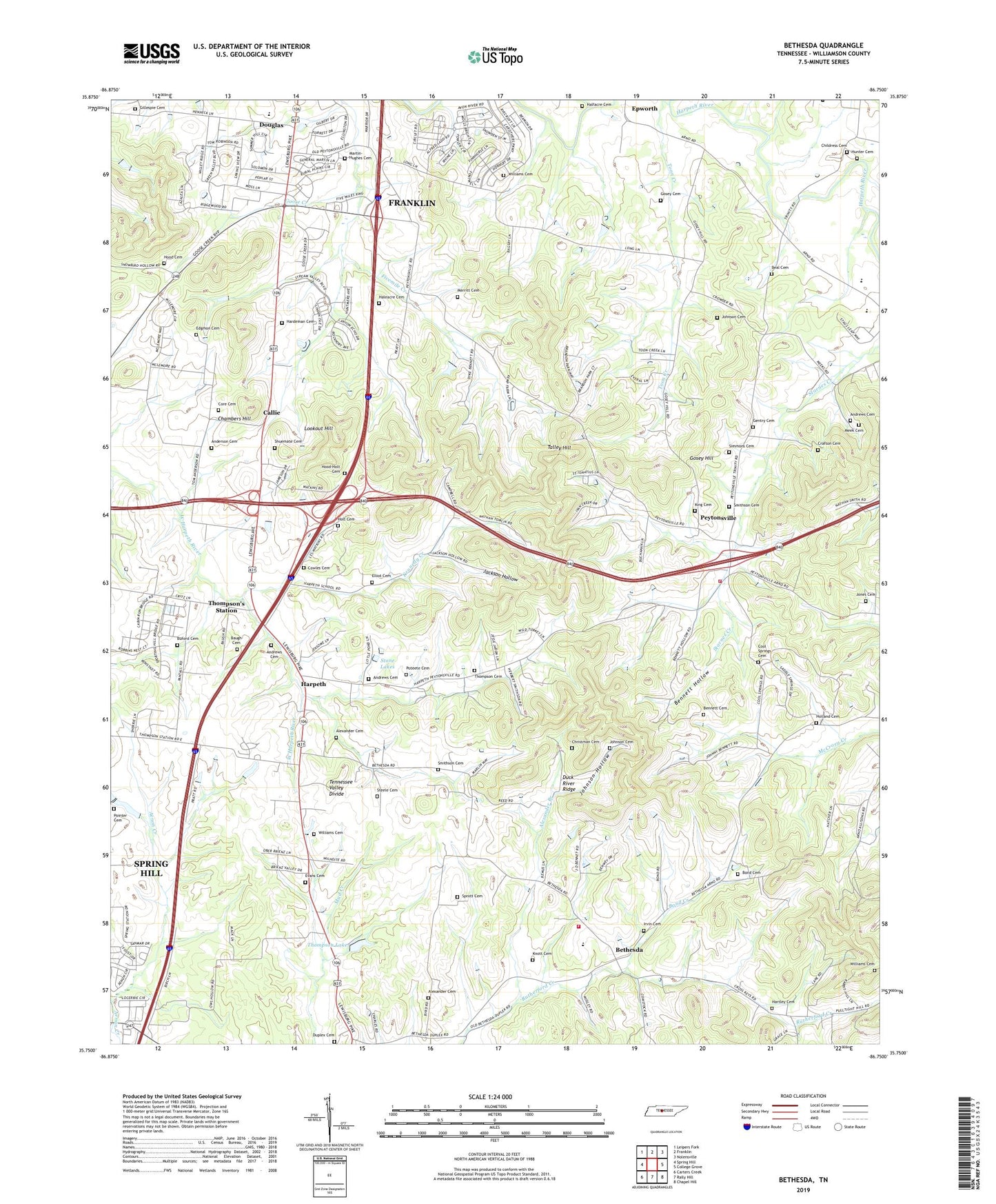Bethesda Tennessee US Topo Map Image