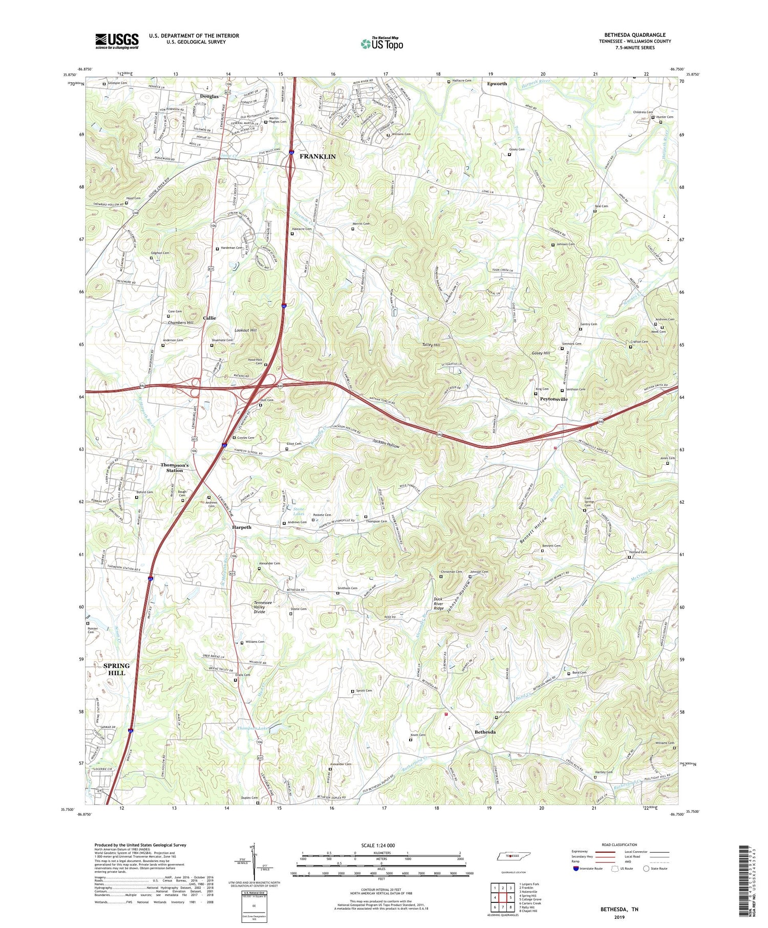 Bethesda Tennessee US Topo Map Image