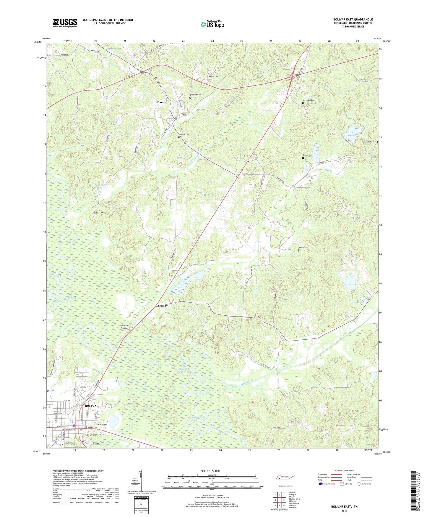 Bolivar East Tennessee US Topo Map Image