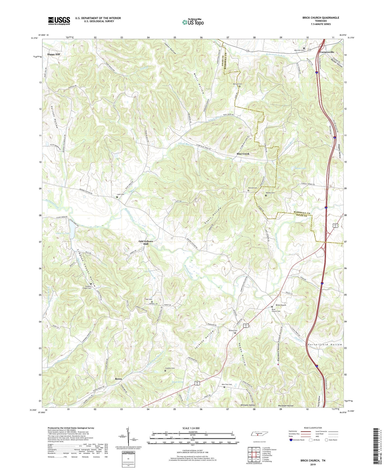 Brick Church Tennessee US Topo Map Image