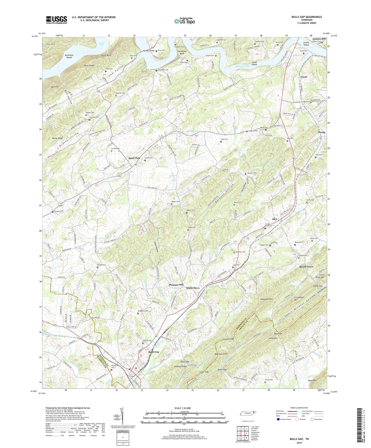 Bulls Gap Tennessee US Topo Map Image