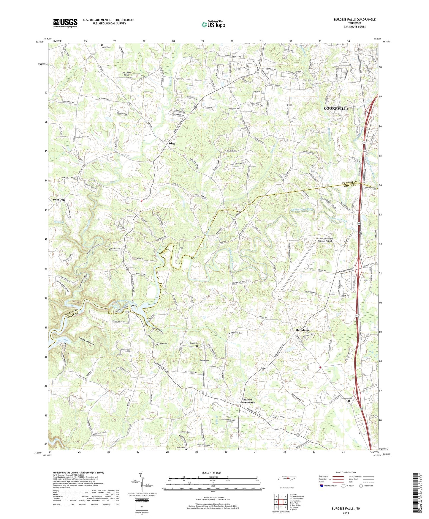Burgess Falls Tennessee US Topo Map Image