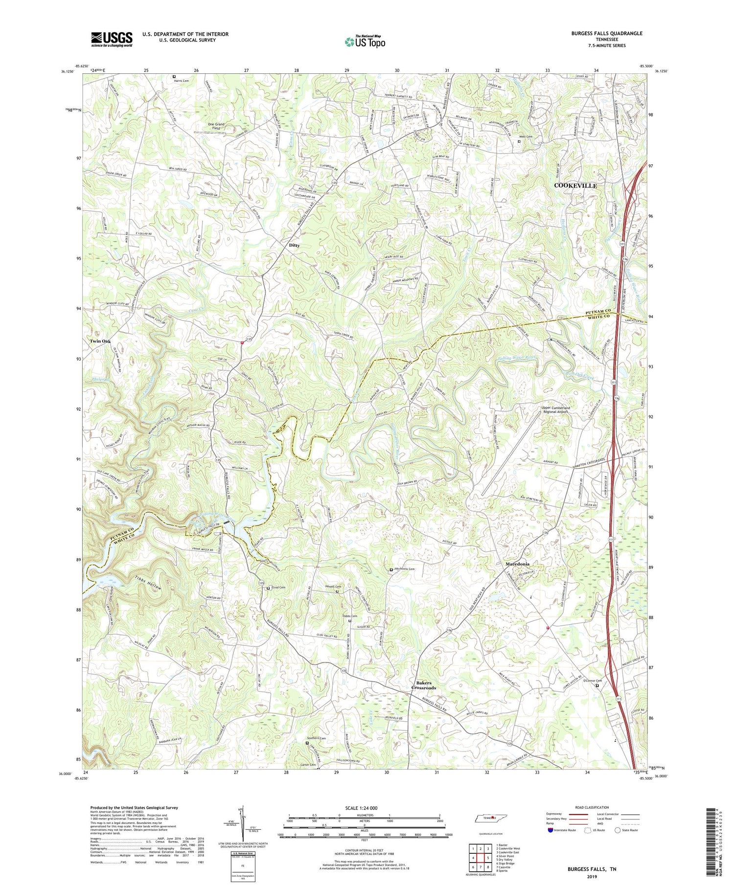 Burgess Falls Tennessee US Topo Map Image