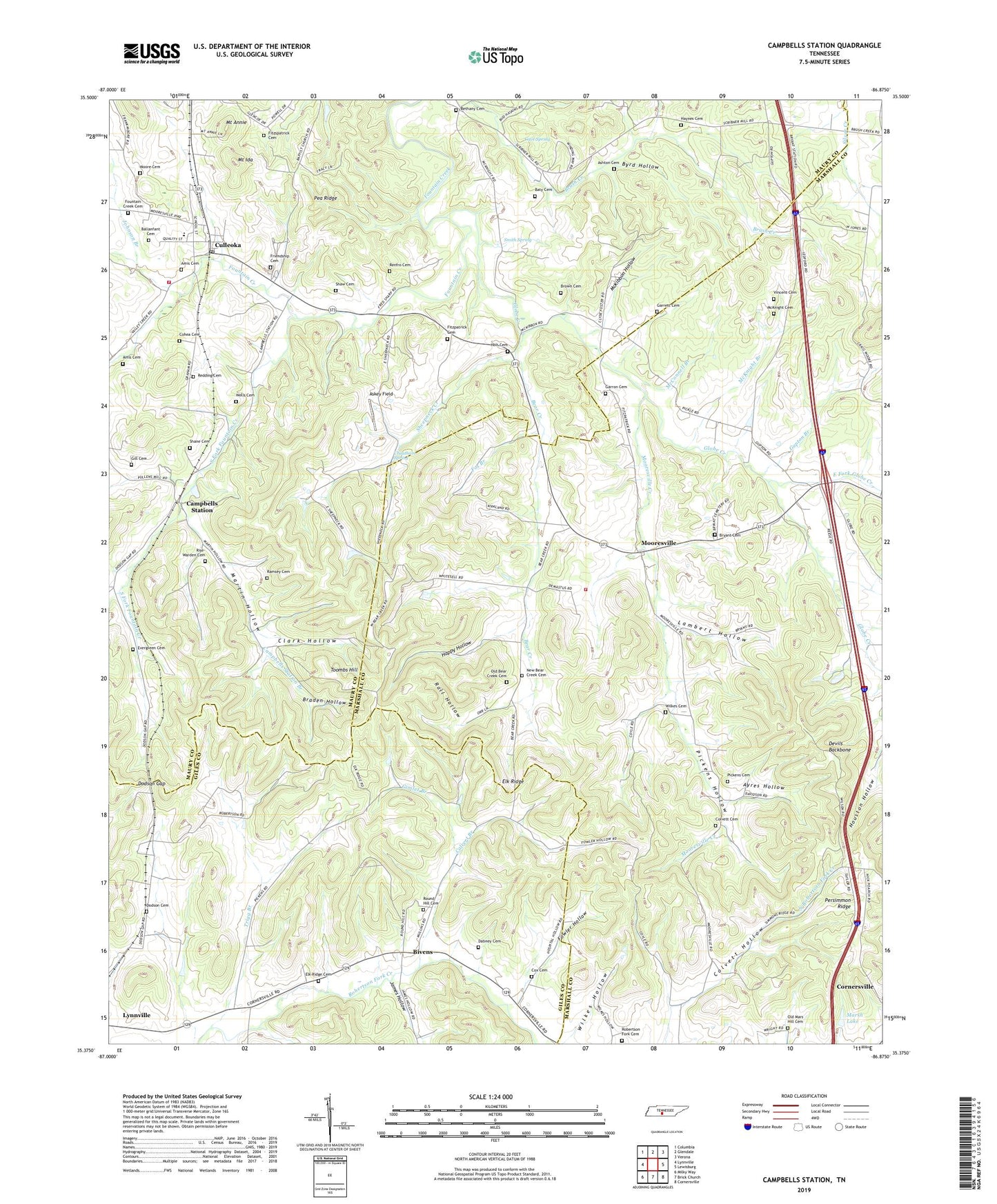 Campbells Station Tennessee US Topo Map Image