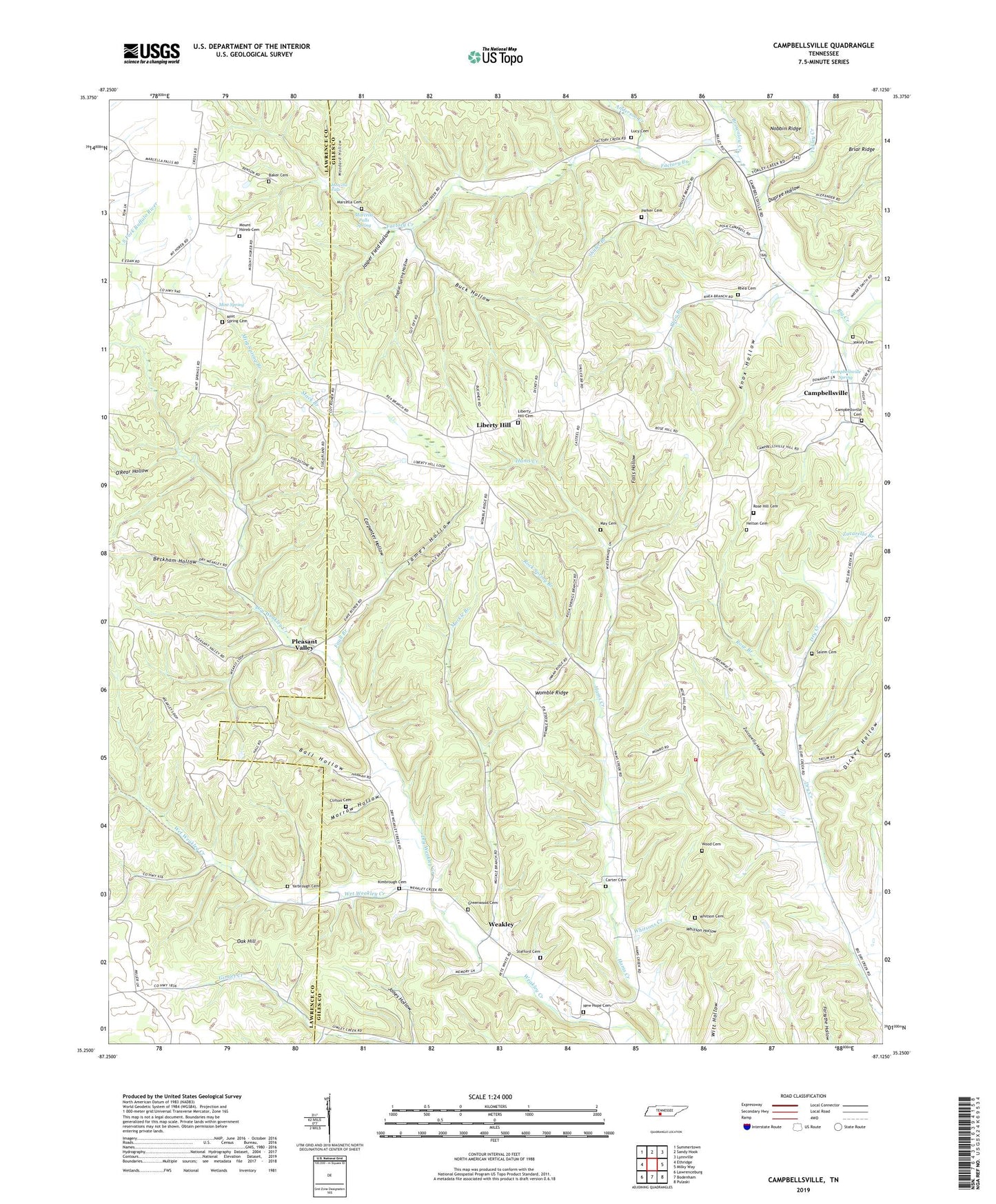 Campbellsville Tennessee US Topo Map Image