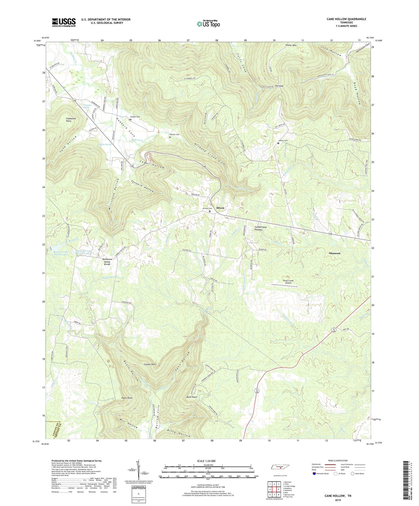 Cane Hollow Tennessee US Topo Map Image