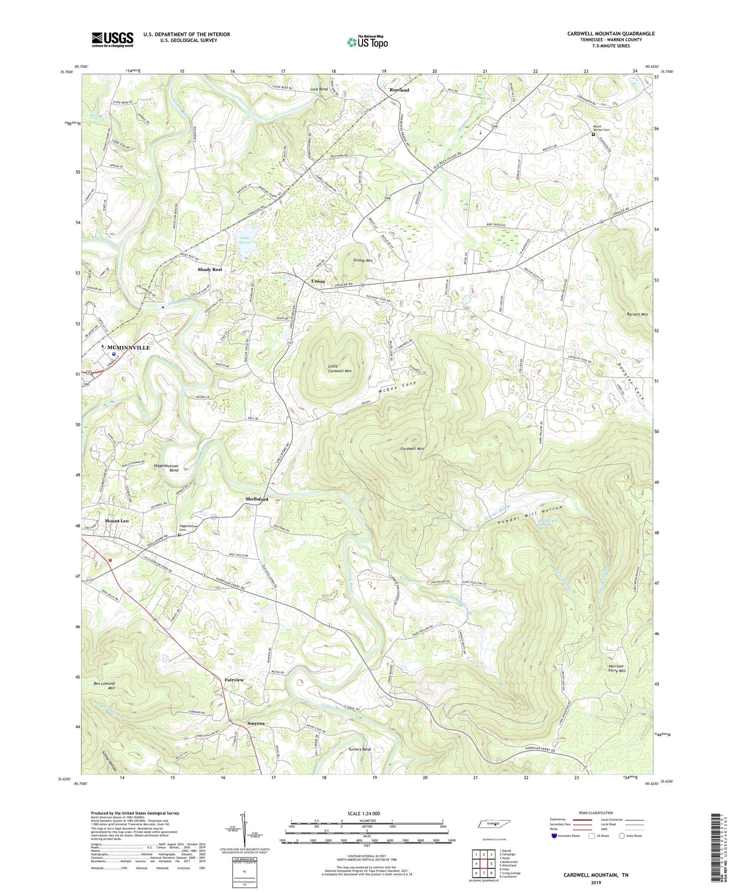 Cardwell Mountain Tennessee US Topo Map Image
