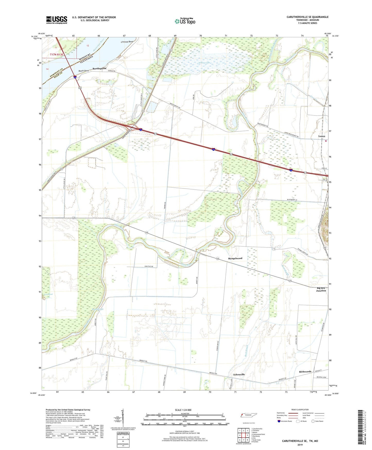 Caruthersville SE Tennessee US Topo Map Image