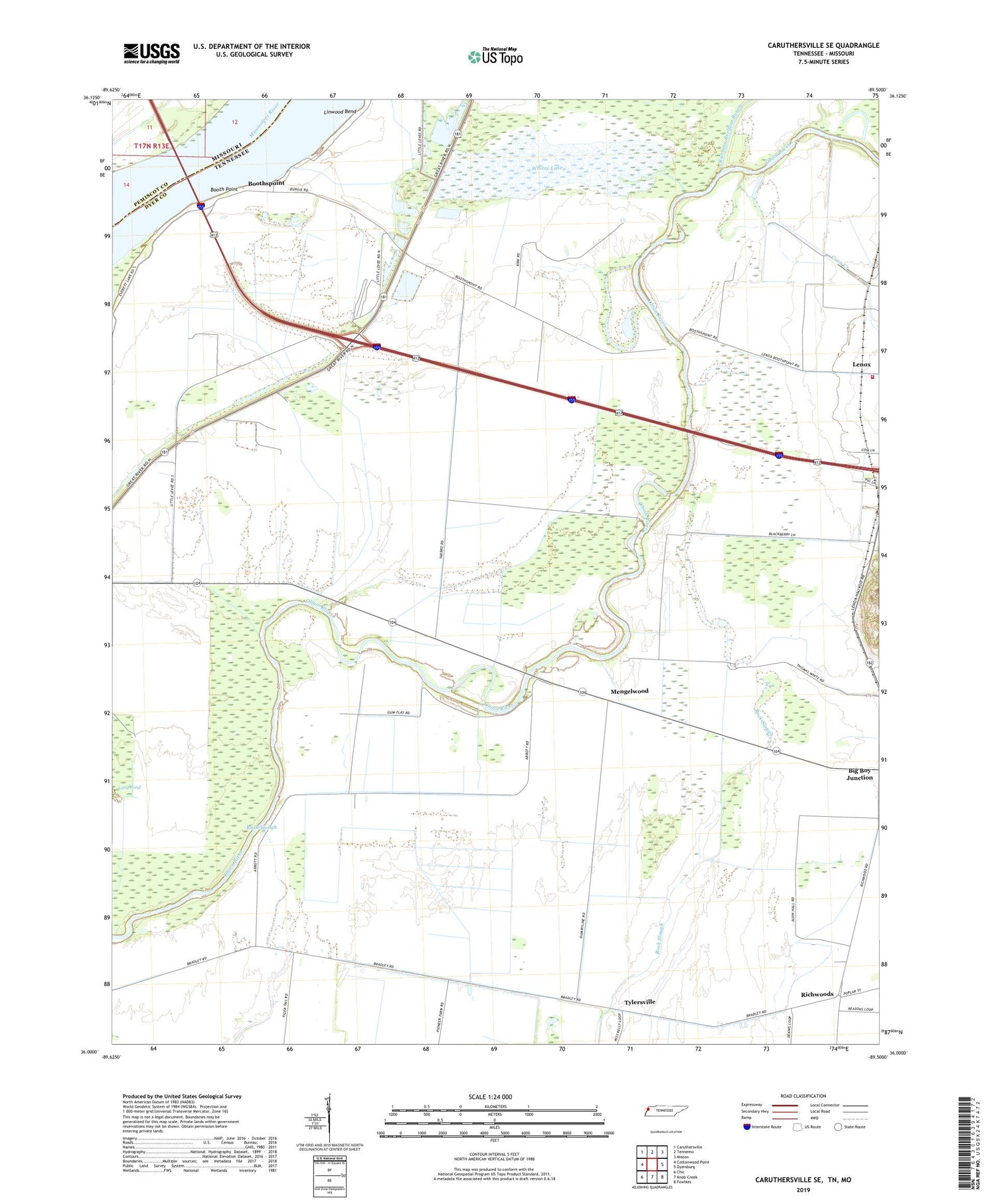 Caruthersville SE Tennessee US Topo Map Image