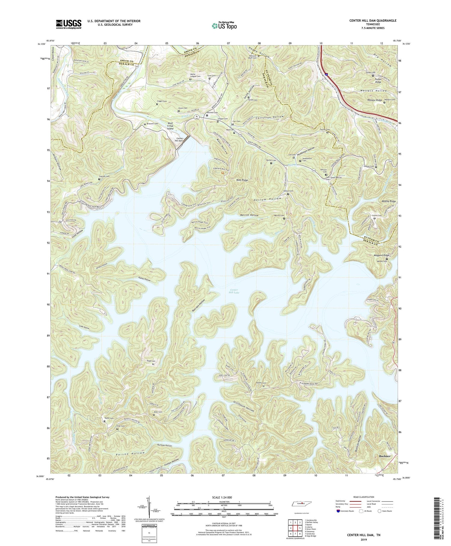 Center Hill Dam Tennessee US Topo Map Image