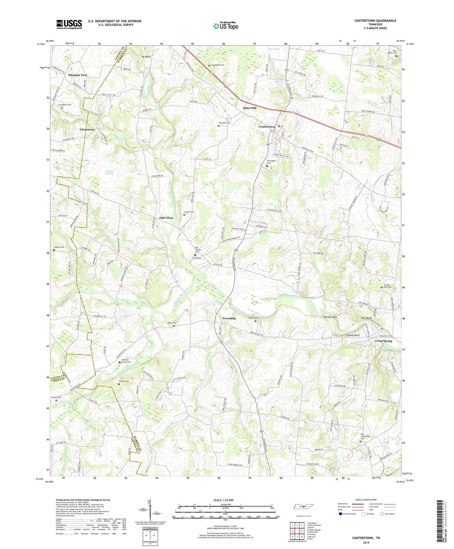 Centertown Tennessee US Topo Map Image