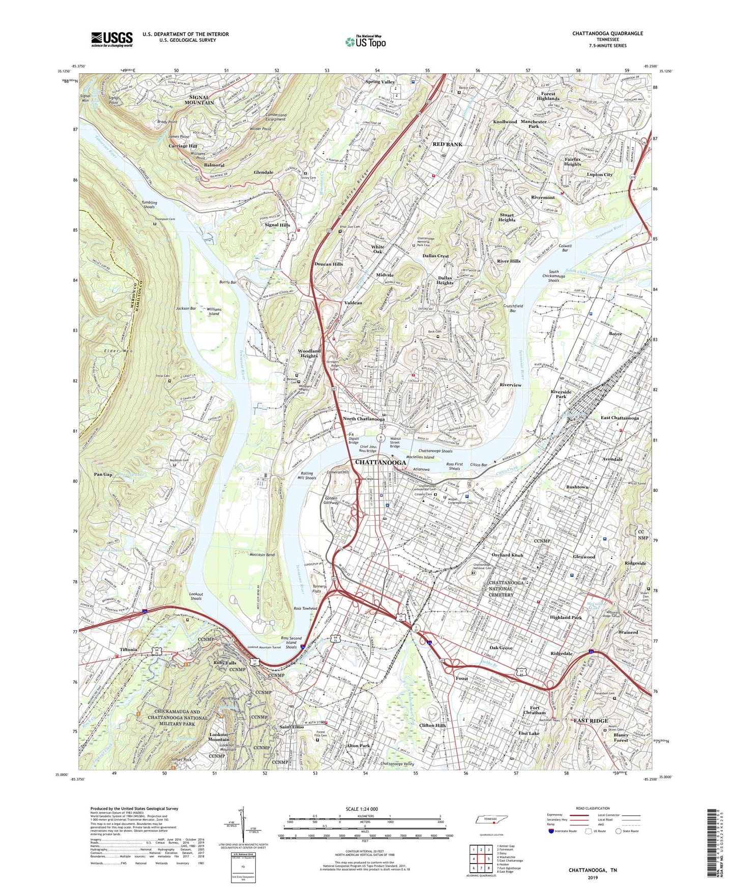 Chattanooga Tennessee US Topo Map Image