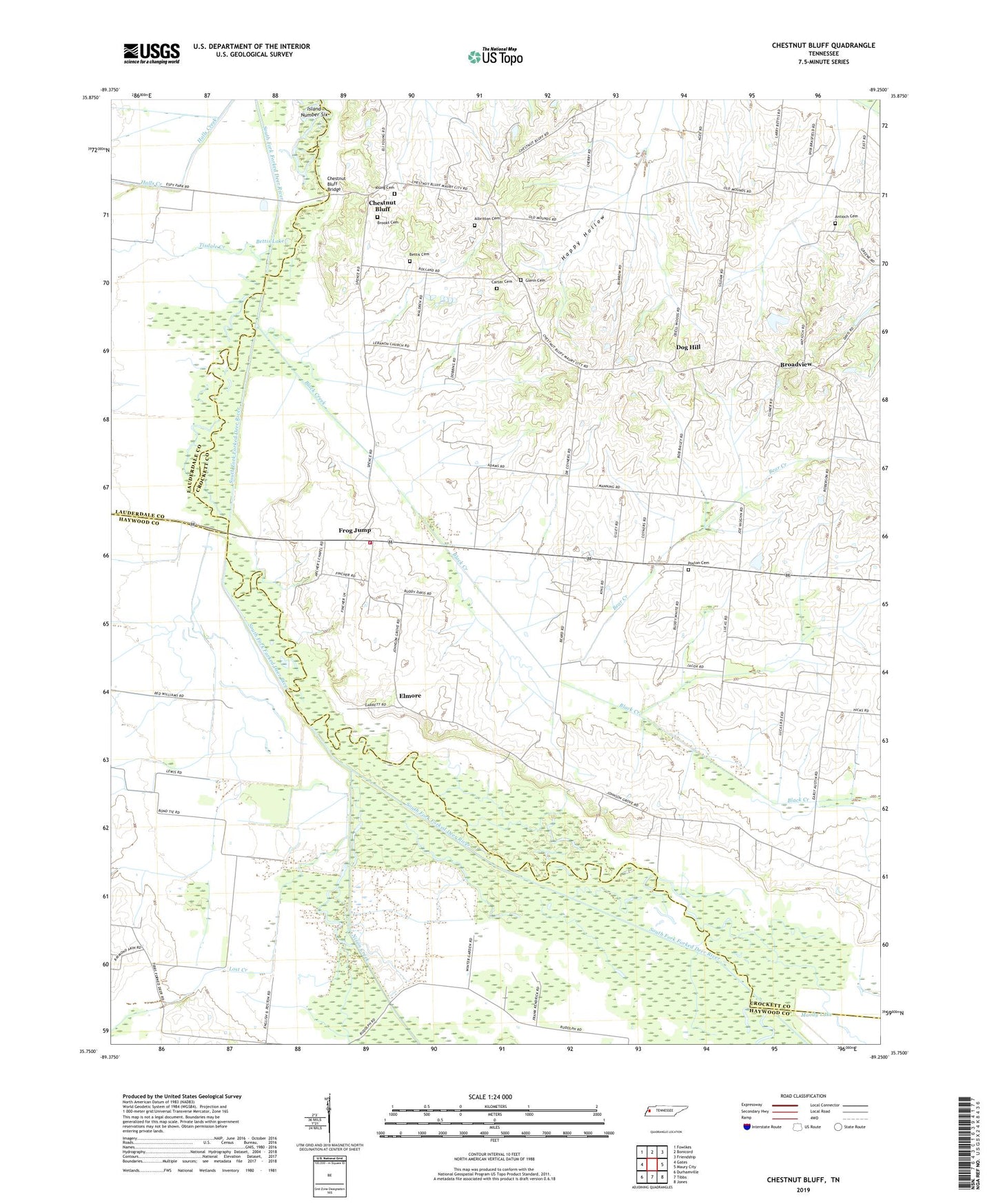 Chestnut Bluff Tennessee US Topo Map Image